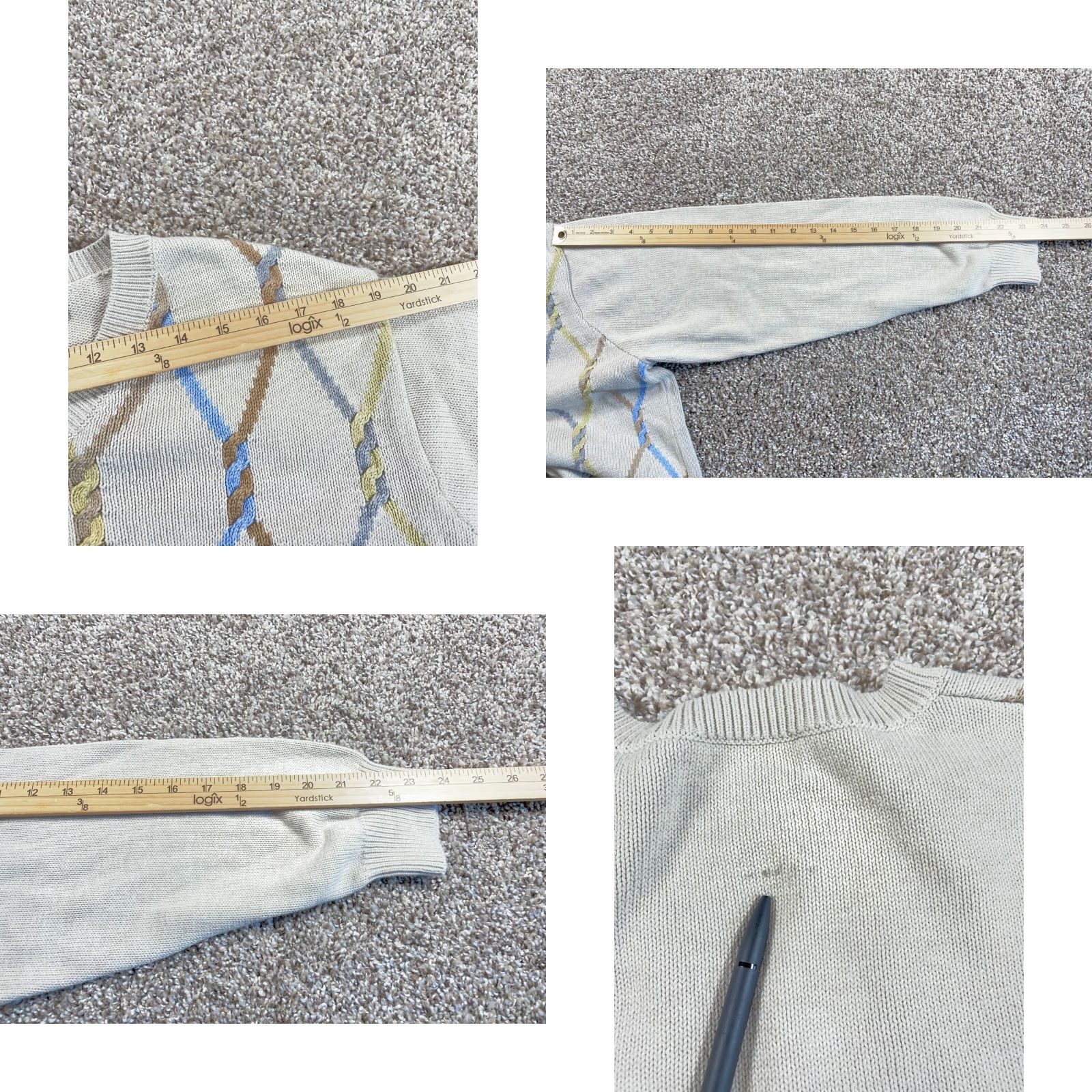 Talbots VINTAGE Talbots Pima Cotton Geometric Pattern V-Neck Sweater Adult Large Beige Mens Pullover Knit Regular Fit Size US L / EU 52-54 / 3 - 8 Thumbnail