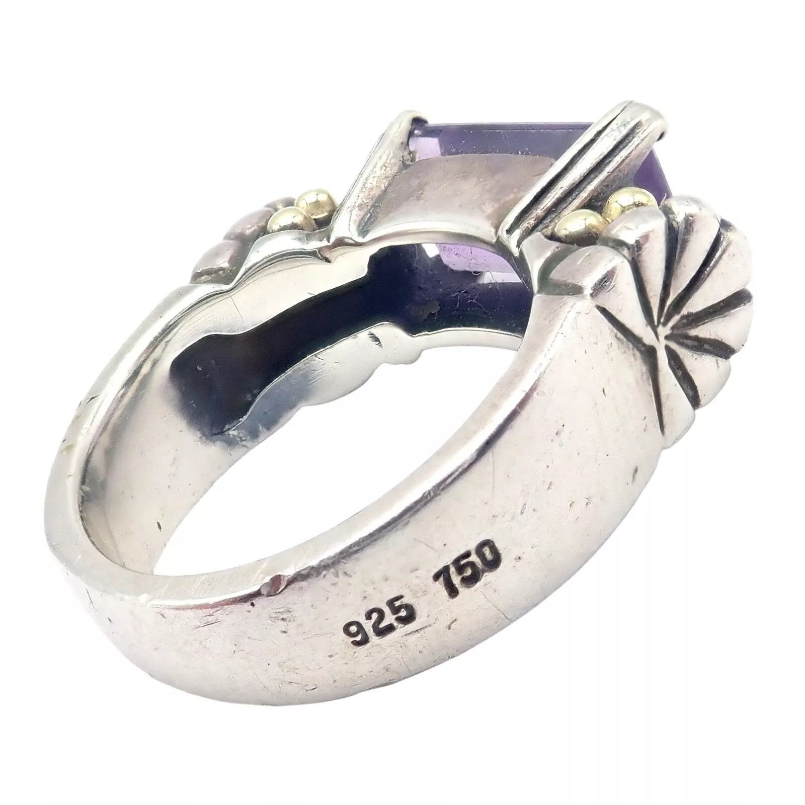 Vintage Lagos Caviar Silver + 18k Yellow Gold Amethyst Ring Size ONE SIZE - 5 Thumbnail