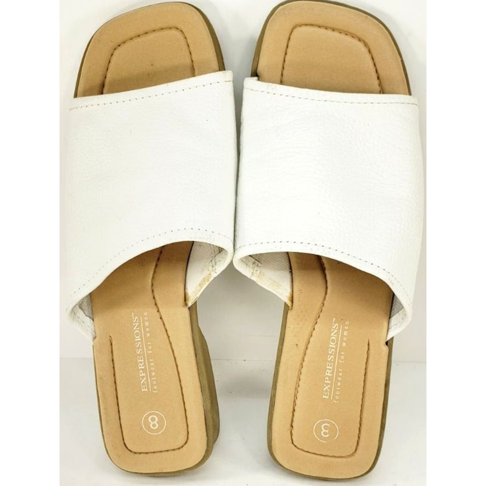 Vintage Expressions Womens 8M White Leather Single Crossover Slide Square Toe Sandals Size US 8 / IT 38 - 6 Thumbnail