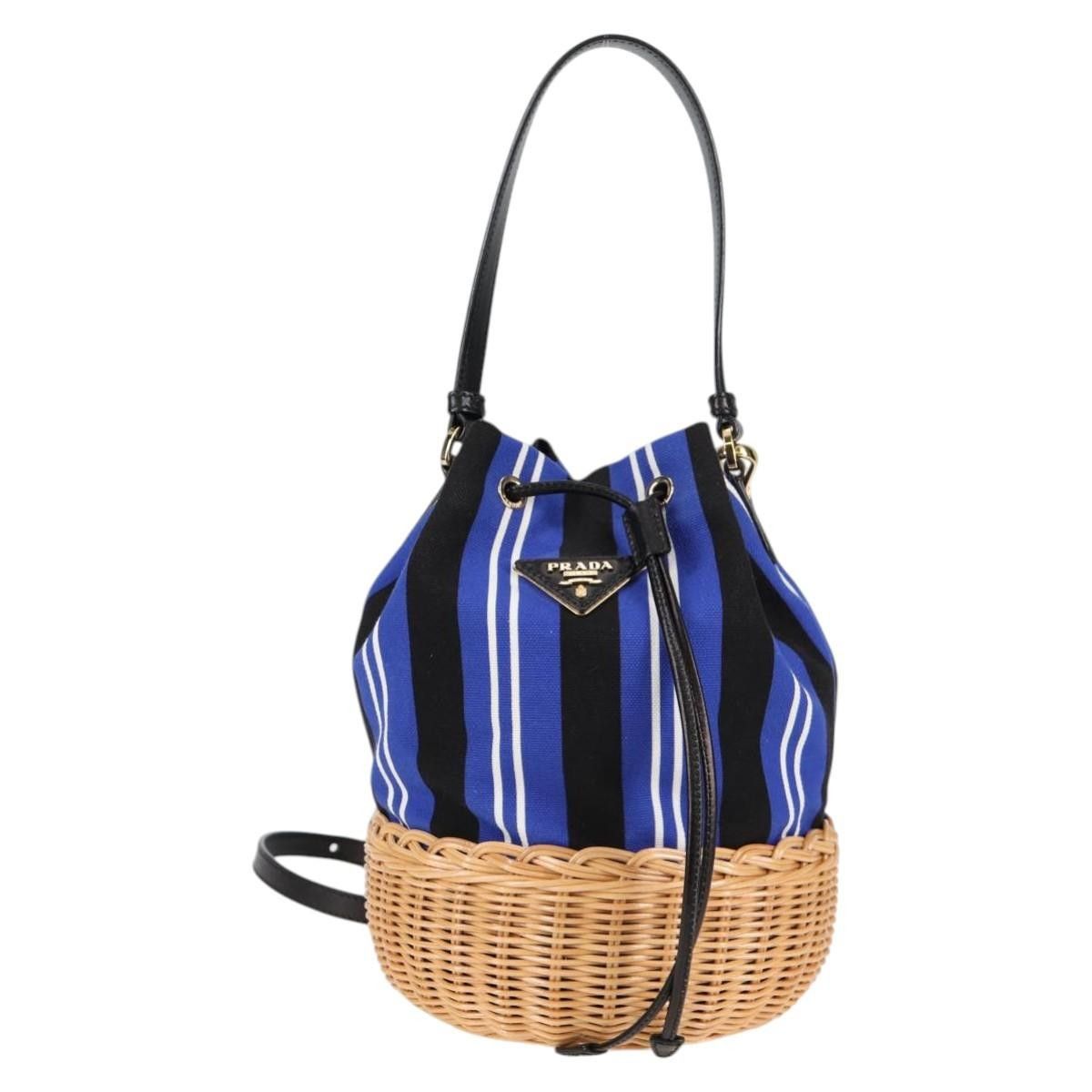 Prada Prada Drawstring Bucket Bag Canvas and Wicker Size ONE SIZE - 1 Thumbnail