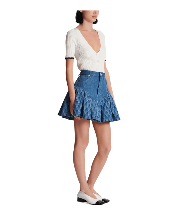 Balmain o1s1wg110825 Laser Grid Denim Short in Blue Size 30" / US 8 / IT 44 - 2 Thumbnail
