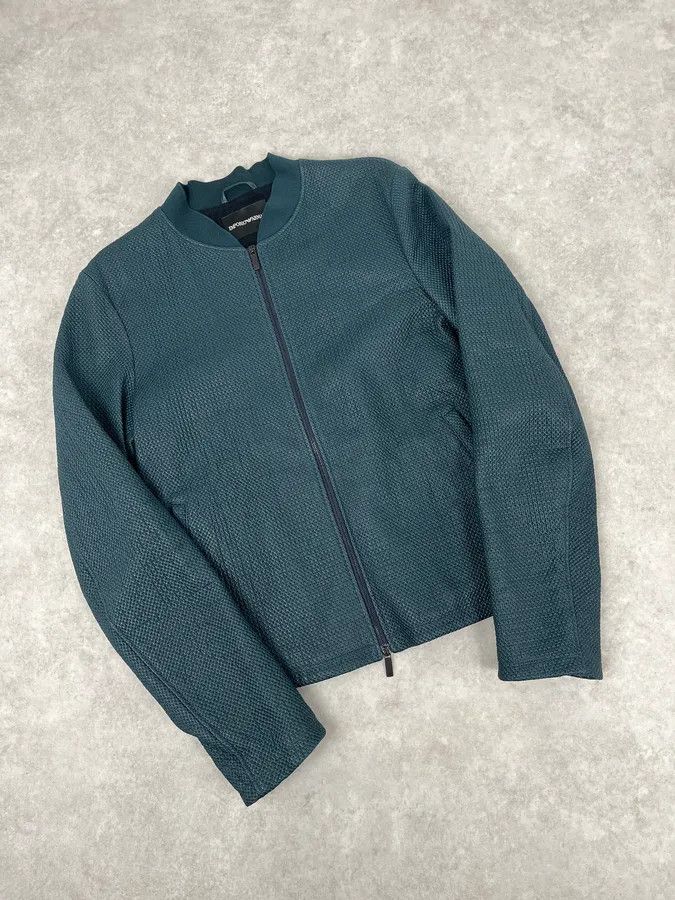 Emporio Armani SS2015 Emporio Armani Green Waffled Leather Biker Jacket Size US M / EU 48-50 / 2 - 5 Thumbnail