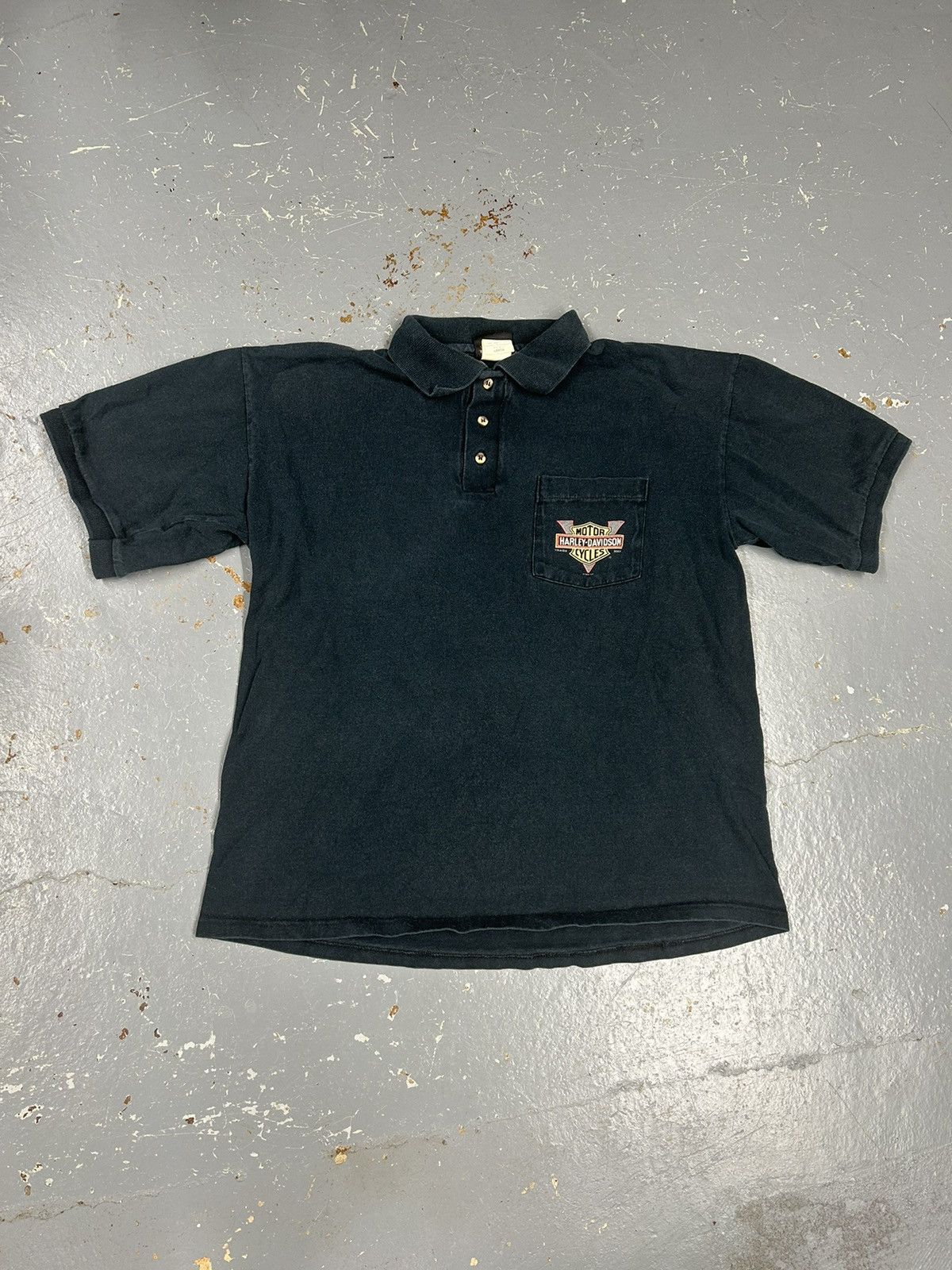 Harley Davidson × Vintage Crazy Vintage 90s Black Harley Davidson Biker Polo Tee Shirt Size US L / EU 52-54 / 3 - 1 Thumbnail