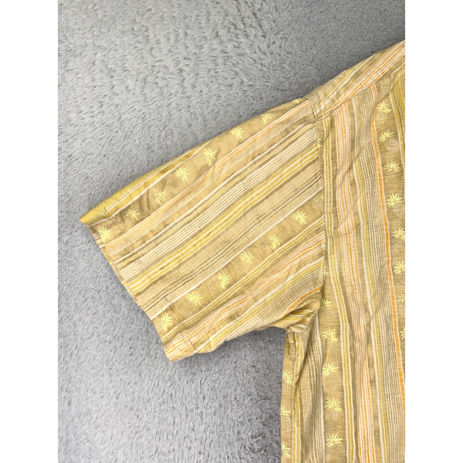 Tommy Bahama Tommy Bahama Shirt Men XL Yellow Stripe Pineapple 100% Silk Hawaiian Button-Up Casual Luxury Beach Vacation Resort Aloha Mens Size US XL / EU 56 / 4 - 3 Thumbnail
