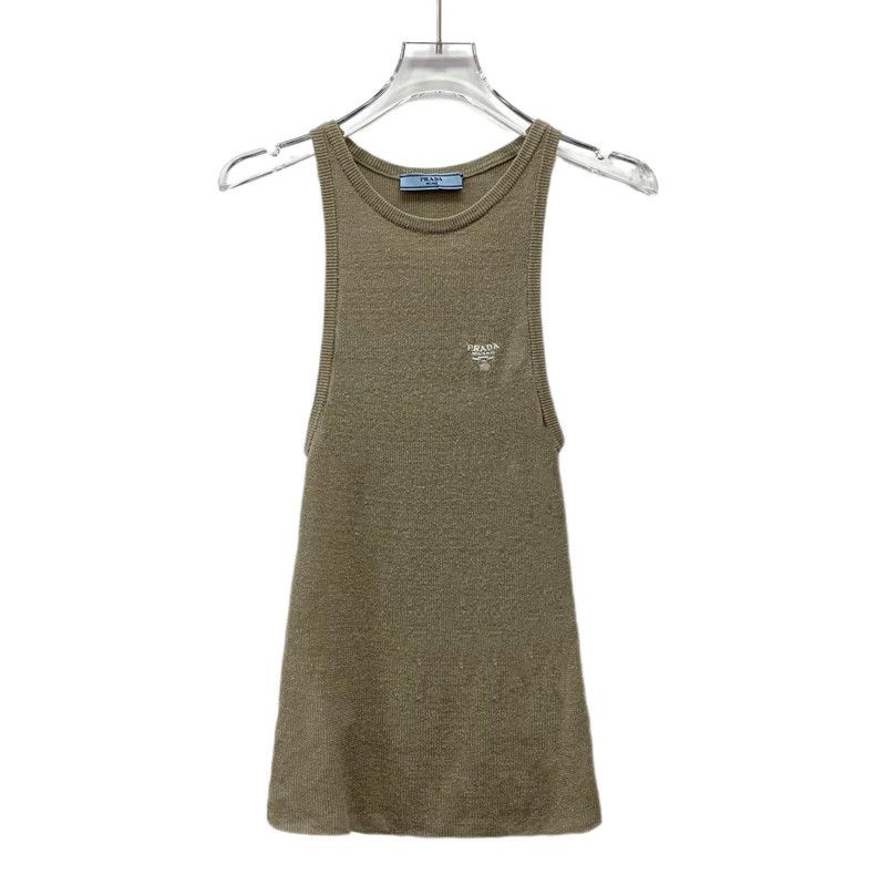 Prada 22 brown logo letter print round-neck sleeveless lin