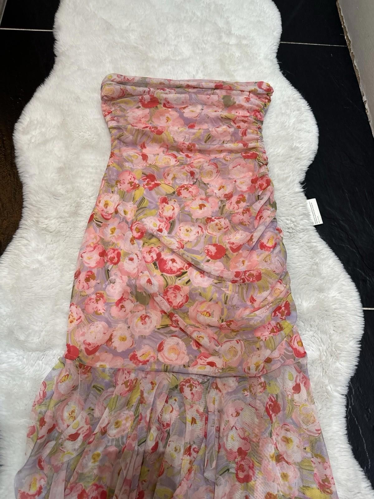 Zara Zara Pink Floral Tulle Asymetric Dress Size M / US 6-8 / IT 42-44 - 6 Thumbnail