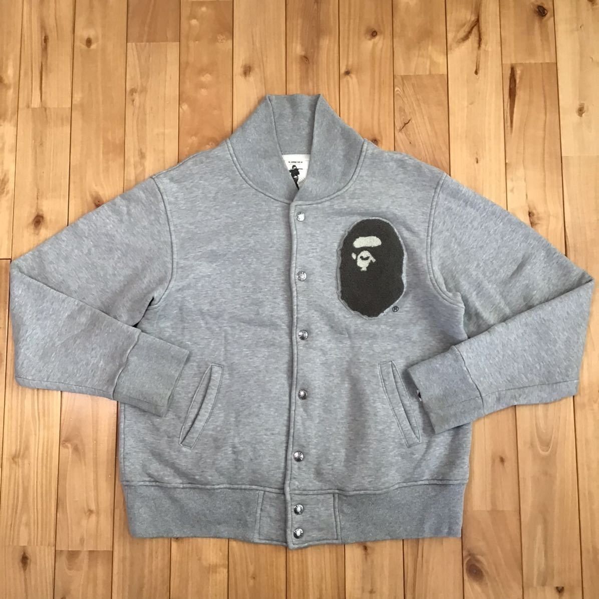 A BATHING APE APE HEAD Sweatshirt Stadium Jacket Gray Size M