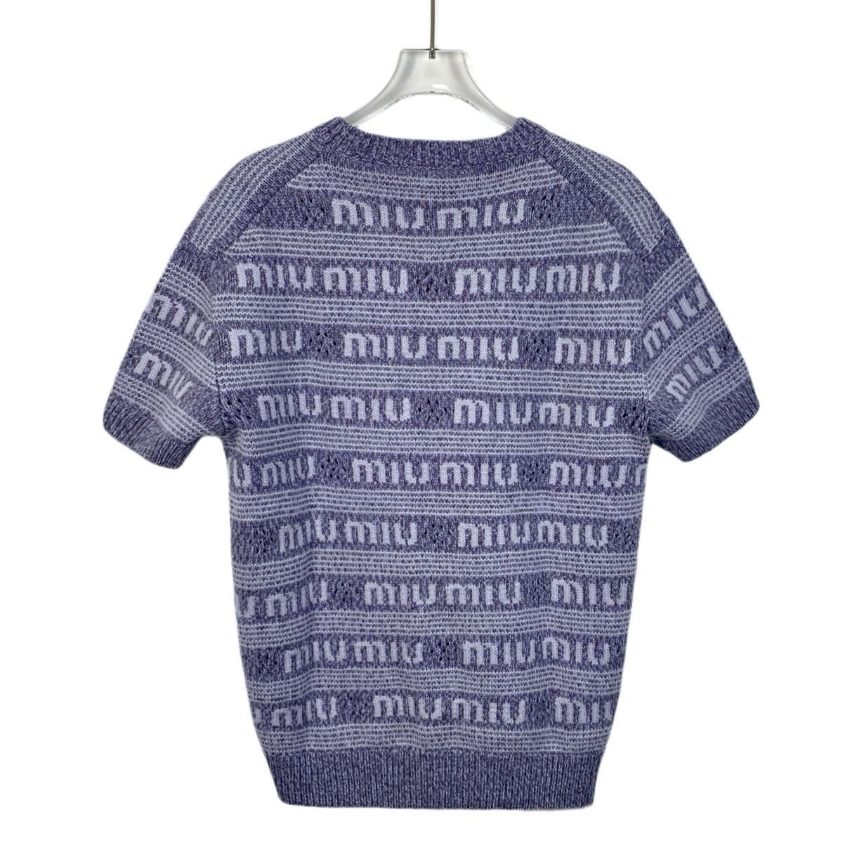 Miu Miu Miu Miu Purple Logo Knit Short Sleeve Sweater Italy Womens S Size XS / US 0-2 / IT 36-38 - 2 Thumbnail