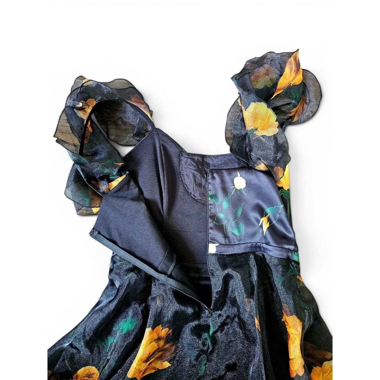 Other Weraberto Black Floral Organza Party Dress Ruffle Sleeve Fi Size XL / US 12-14 / IT 48-50 - 6 Thumbnail