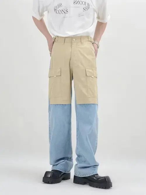 Japanese Brand Blue y2k two tone patchwork denim jeans Size US 29 - 1 Thumbnail