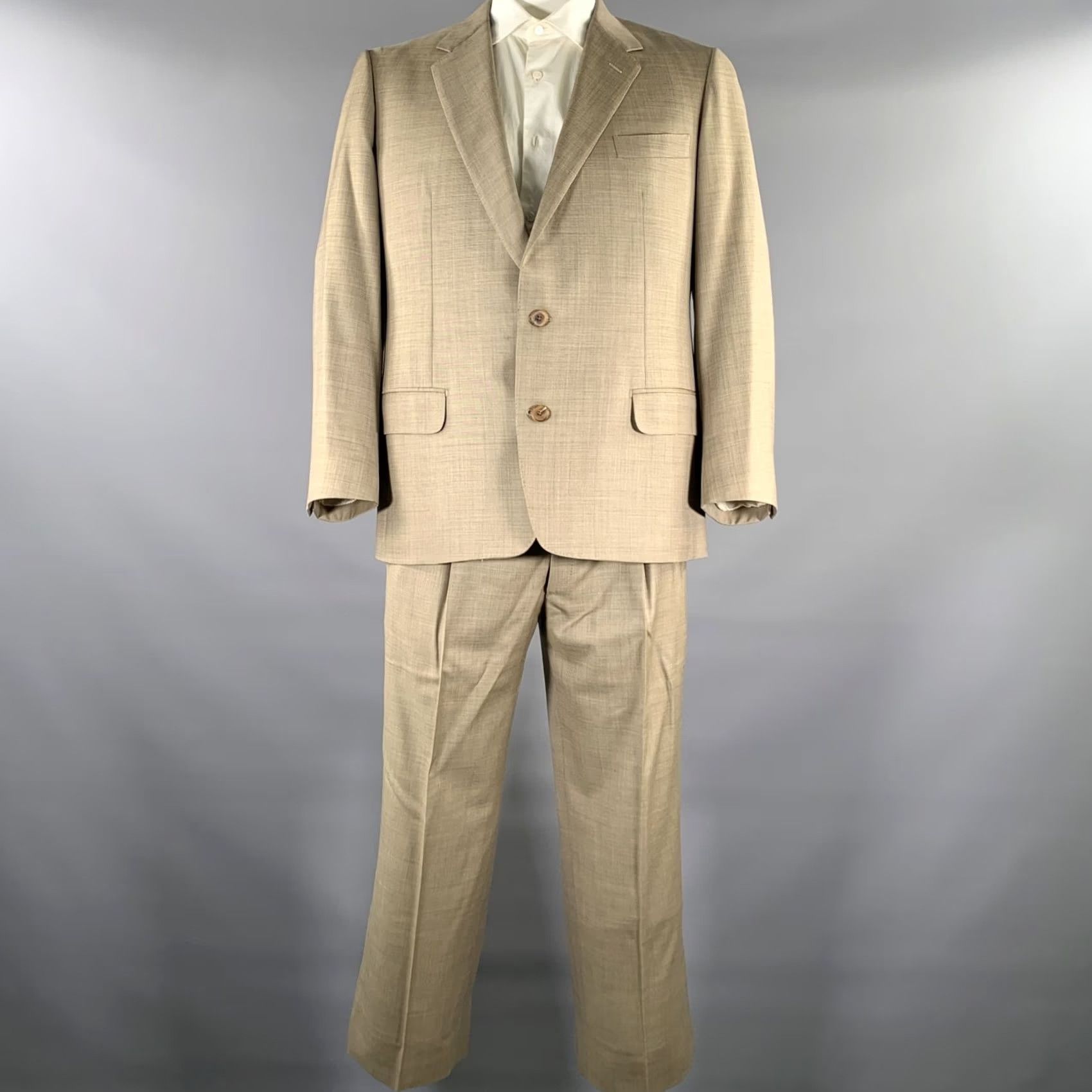 Vintage BELVEST Suit Khaki Brown Woven Wool Notch Lapel Size 44 Mens Size 38R - 2 Thumbnail