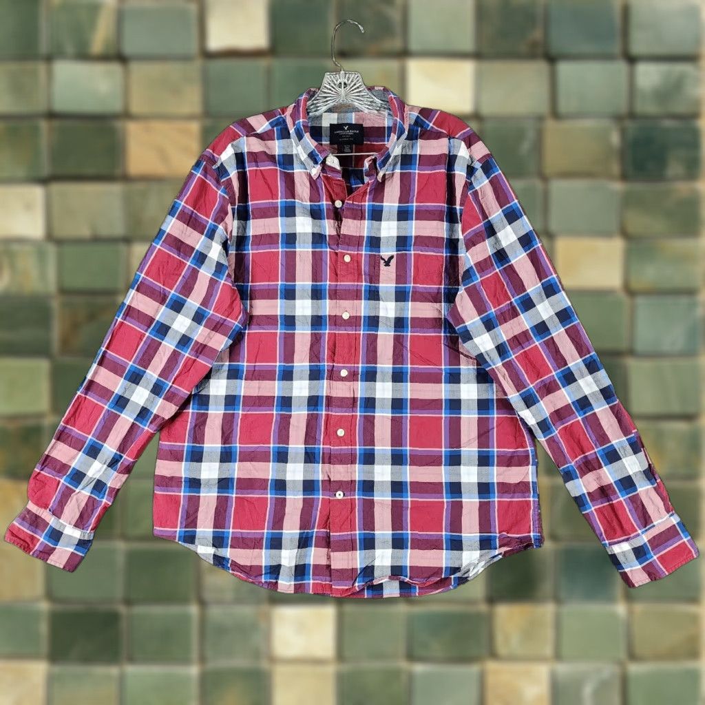American Eagle Outfitters American Eagle Outfitters Shirt Mens XL Red Blue Plaid Long Sleeve Button-Up Size US XL / EU 56 / 4 - 1 Thumbnail