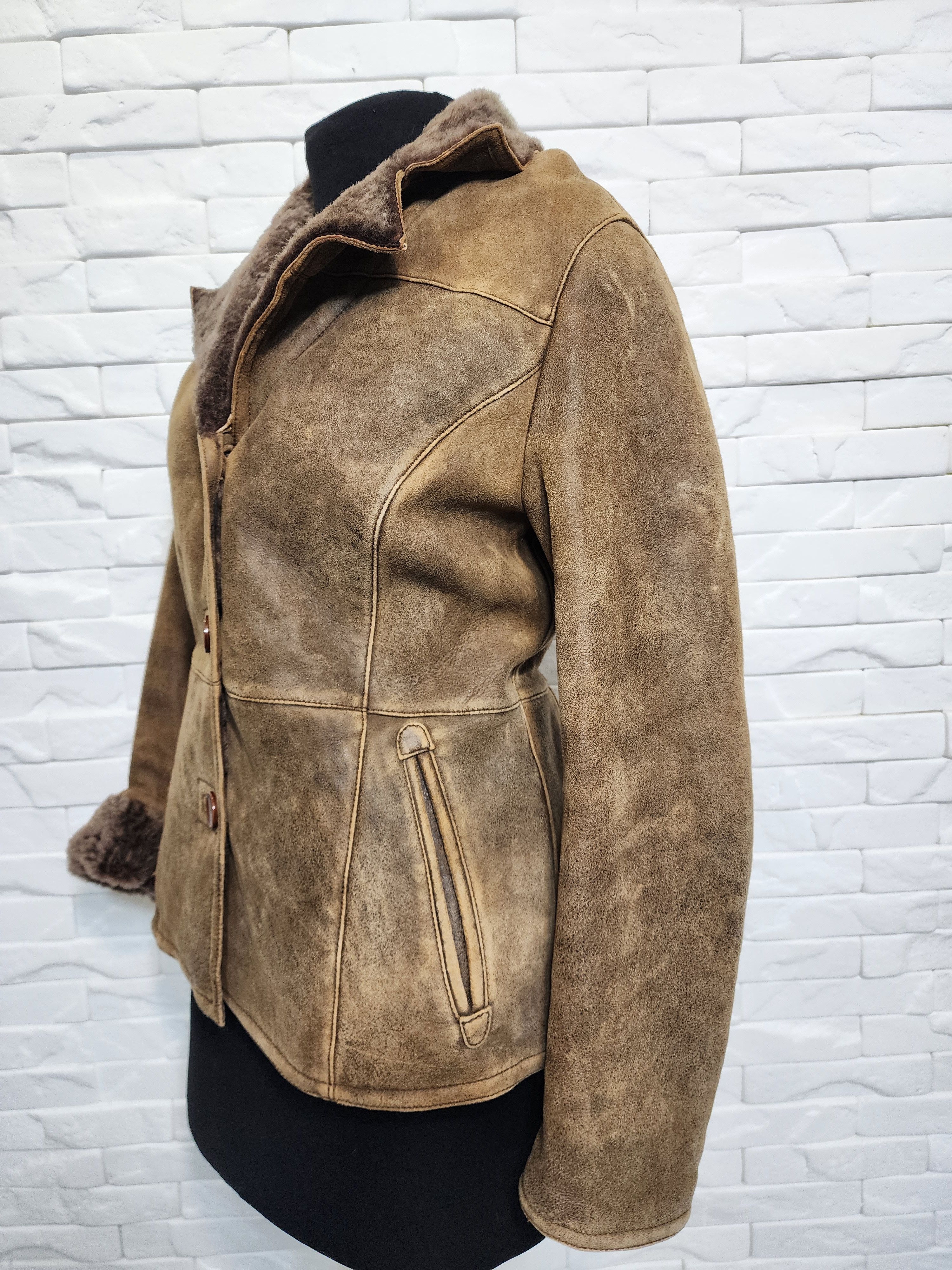 Genuine Leather Brown Sheepskin Coat: Women's Warm Genuine Fur Winter Coat Size M / US 6-8 / IT 42-44 - 2 Thumbnail