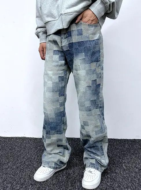Japanese Brand Blue plaid jeans vintage style distressed Size US 32 / EU 48 - 1 Thumbnail