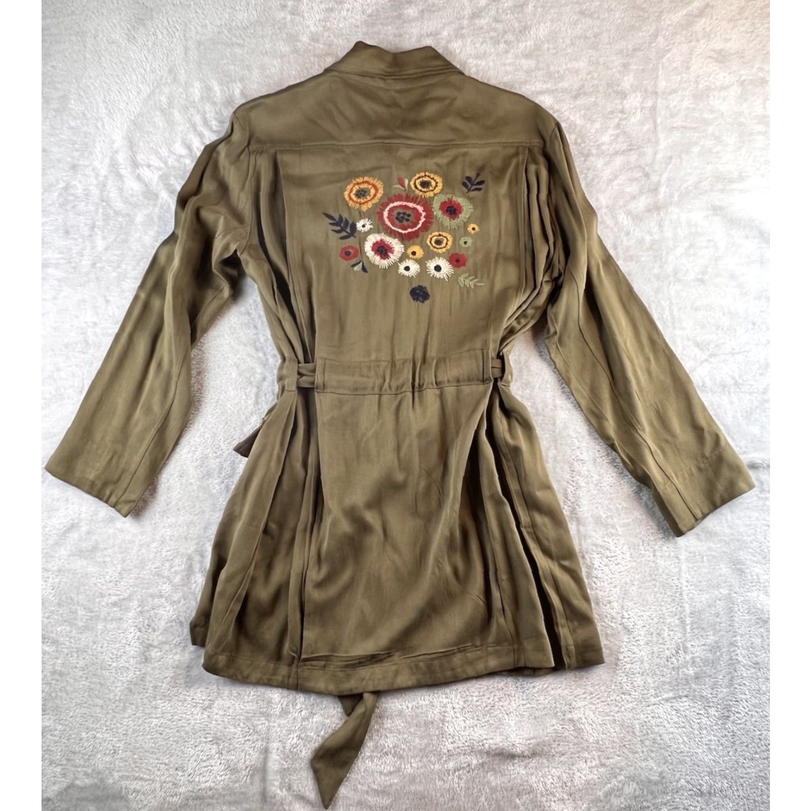 Olive Hayden Shirt Womens S Olive Embroidered Boho Cargo Jacket Size S / US 4 / IT 40 - 2 Thumbnail