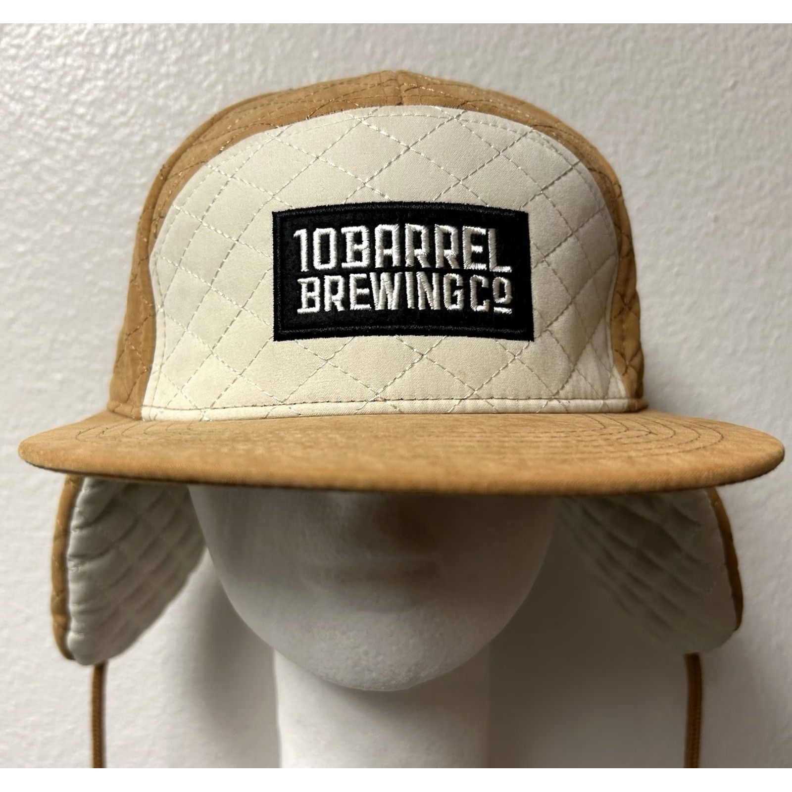 Vintage 10 Barrel Brewing Co. Strapback Hat Tan One Size Ear Flap Quilted Baseball Cap Mens Size ONE SIZE - 2 Thumbnail