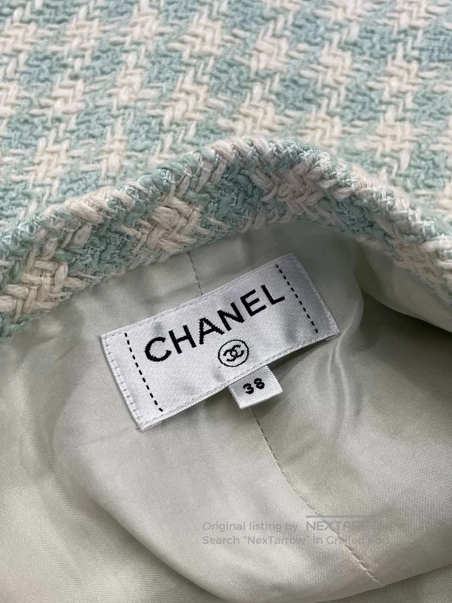 Chanel 23S Mint Green Plaid Mini Skirt.