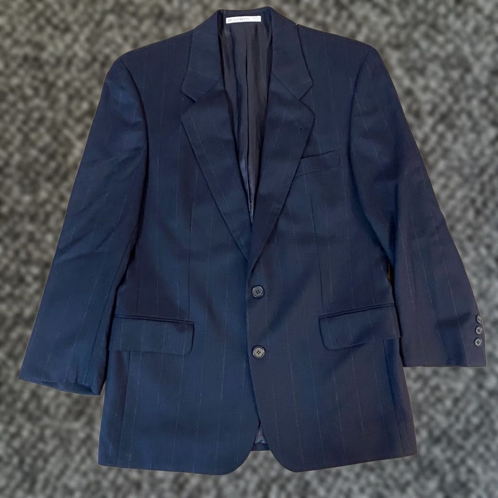 Hugo Boss VINTAGE Hugo Boss Blazer Mens 38R Navy Stripe Wool 2 Button Single-Breasted Notch Lapel Baseball? Size 38R - 1 Thumbnail