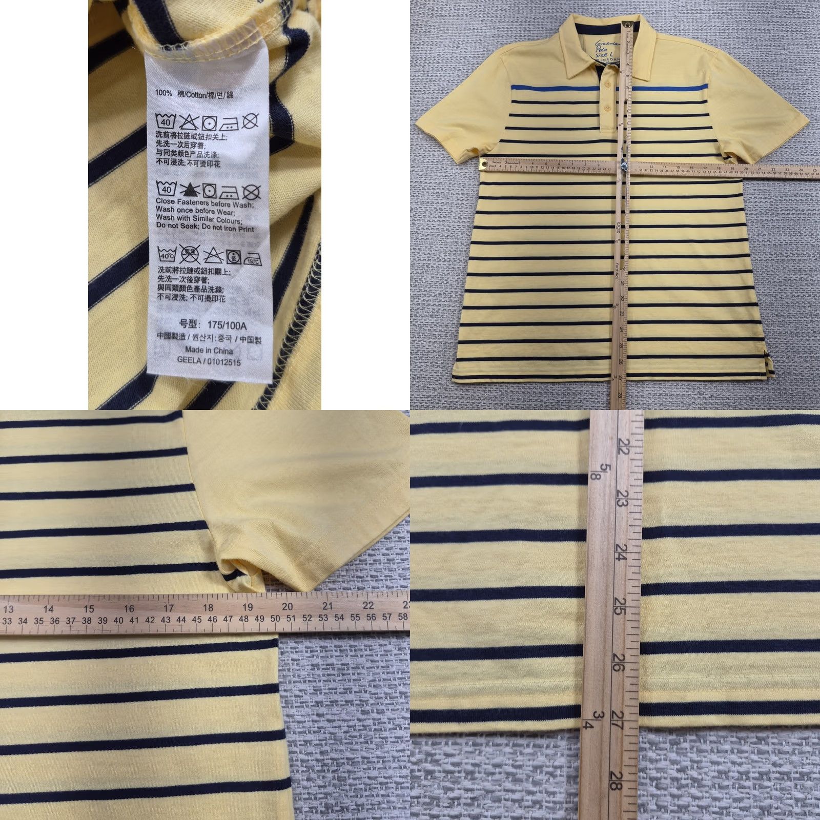 Vintage Giordano Polo Shirt Mens Large Yellow Stripe Tapered Fit Cotton Knit Casual Shirt Size US L / EU 52-54 / 3 - 8 Thumbnail