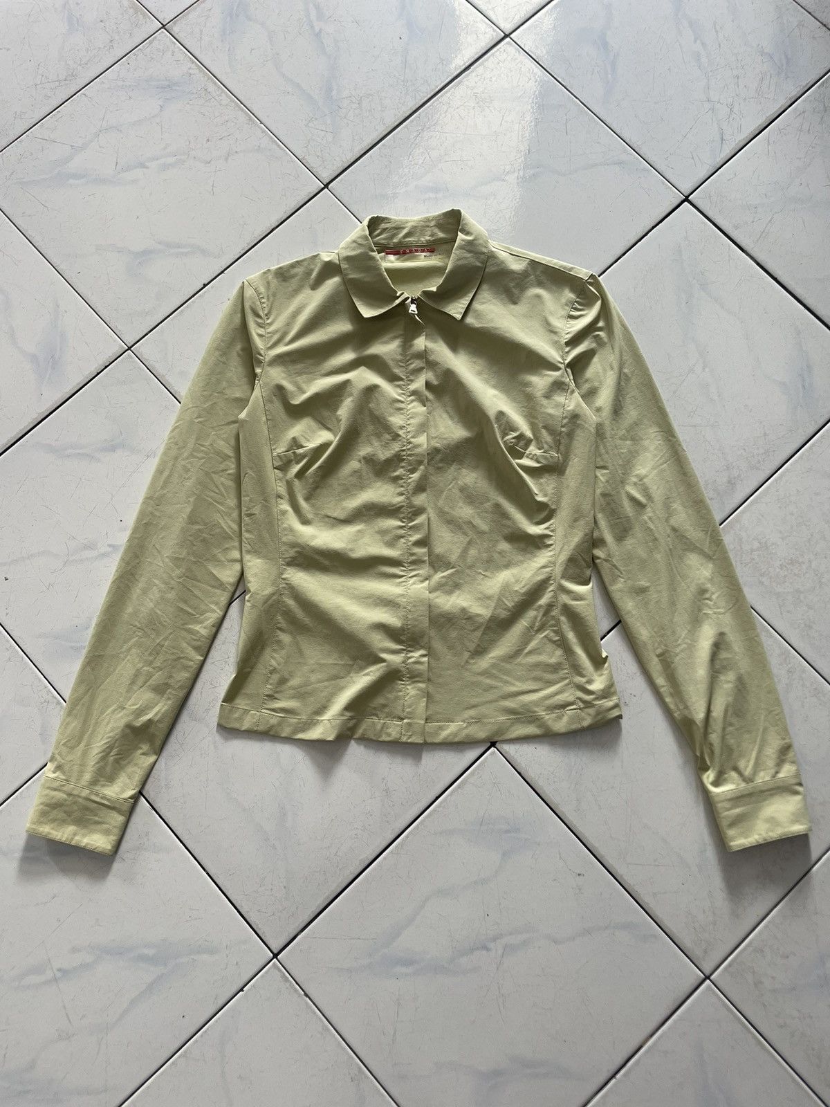 image of Prada Nylon Long Shirt in Chartreuse, Women's (Size Small)