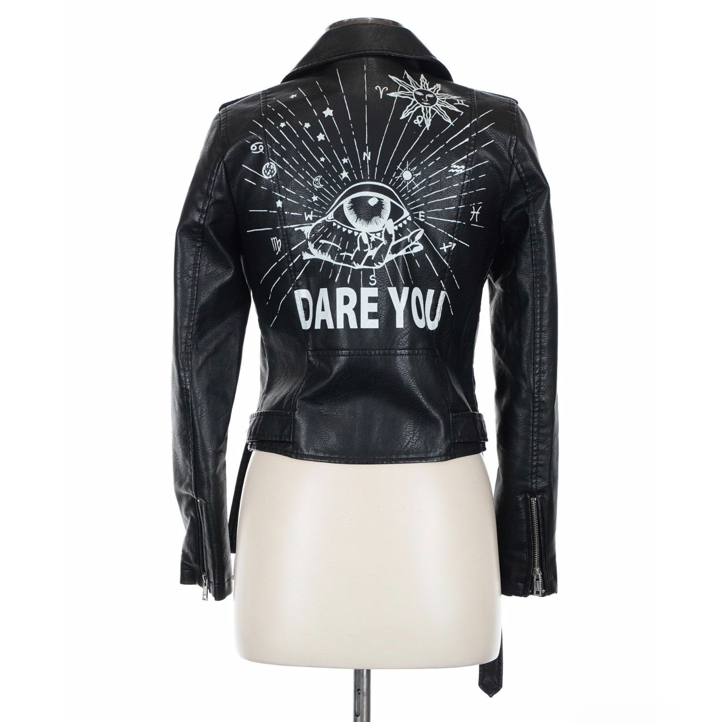 Other Black Punk Rock Graphic Studded Belted Vegan Leather Jacket Size M / US 6-8 / IT 42-44 - 8 Thumbnail