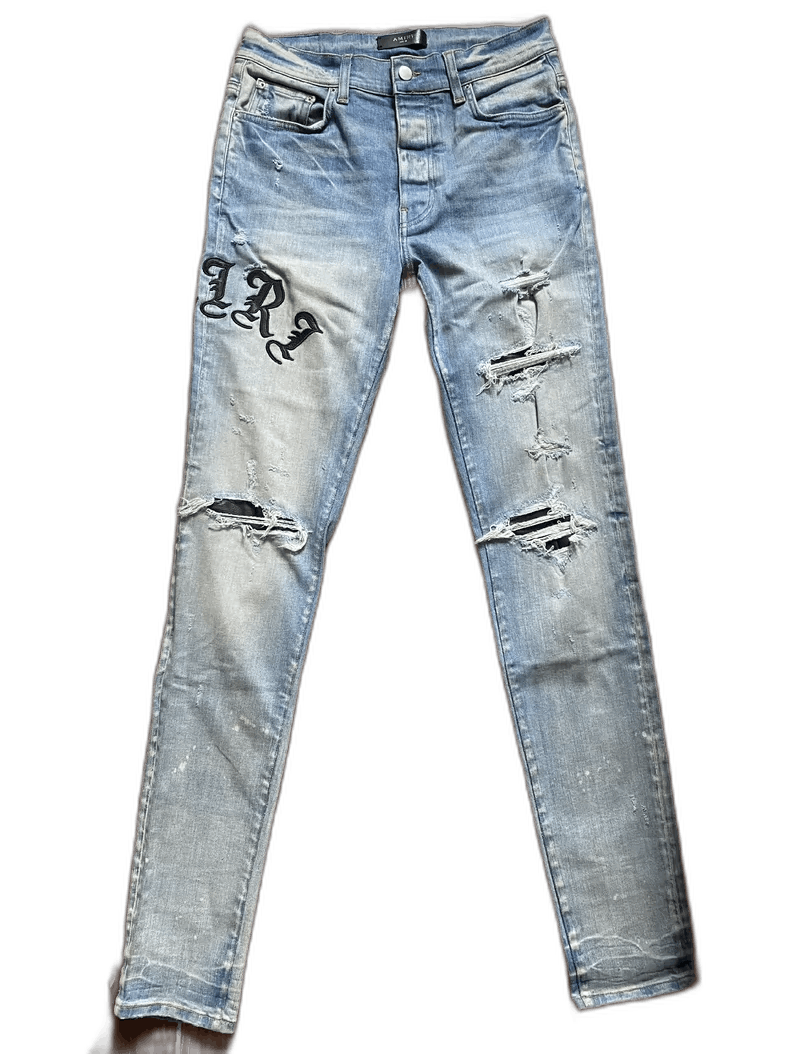 Amiri amiri distressed blue denim jeans with embroidered logo Size US 32 / EU 48 - 1 Thumbnail
