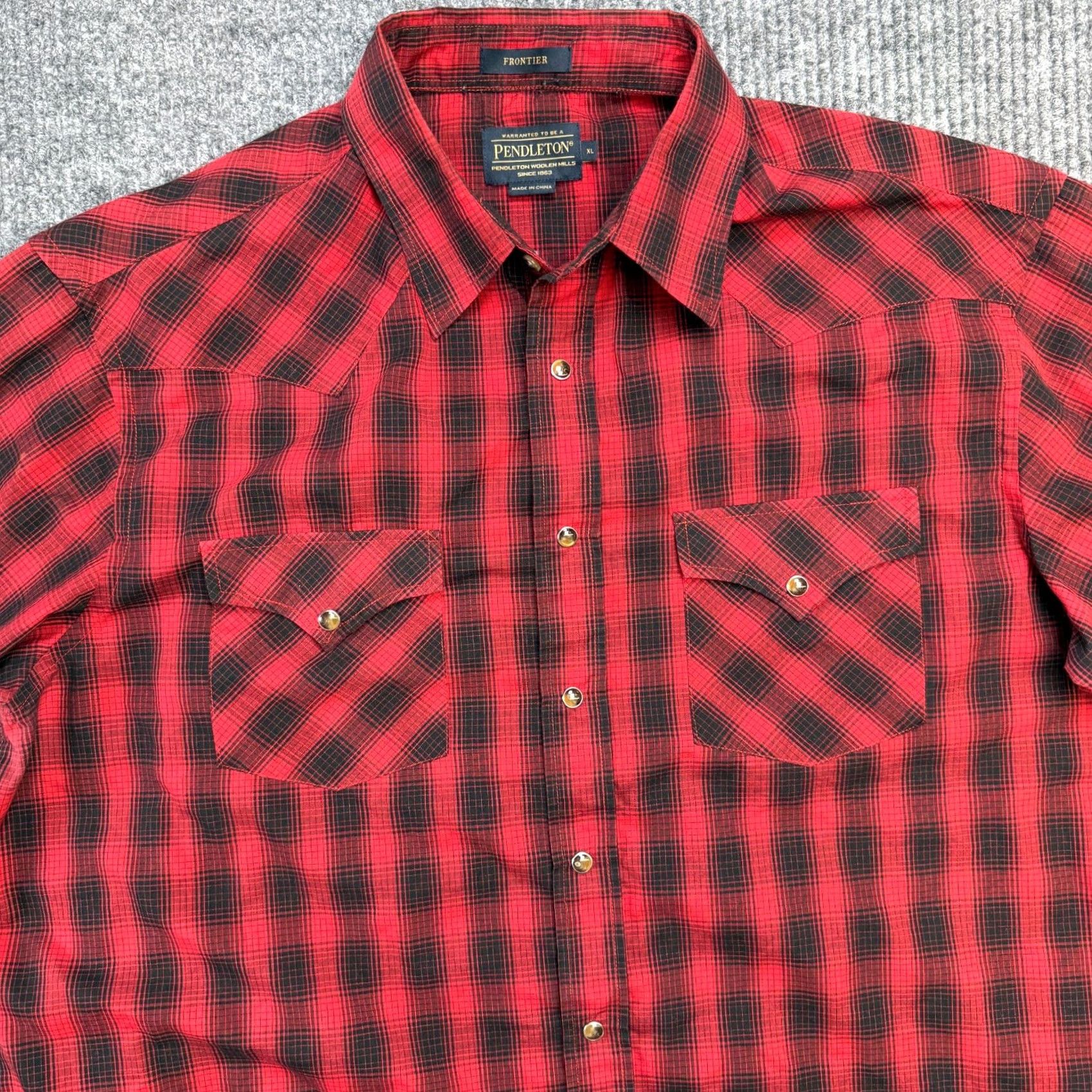 Pendleton Pendleton Shirt Mens XL Red Black Buffalo Plaid Frontier Pearl Snap Western Size US XL / EU 56 / 4 - 4 Thumbnail