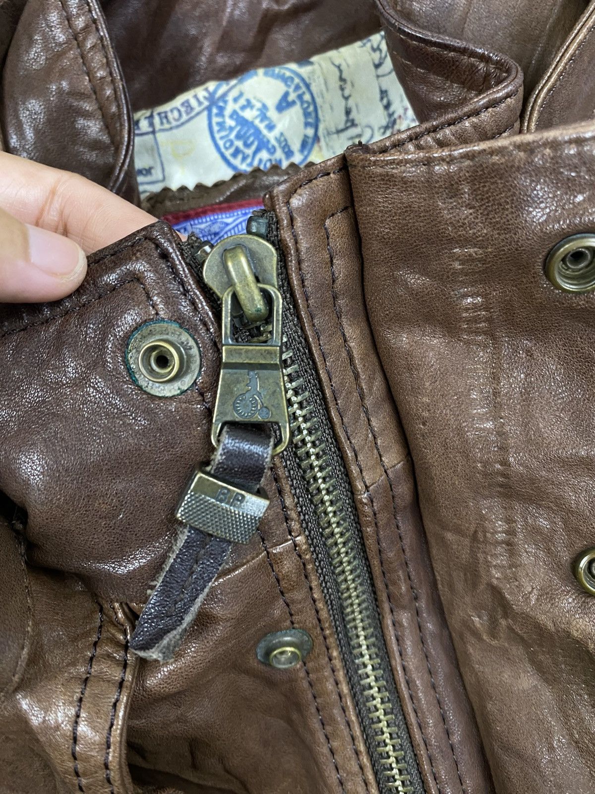 BEANPOLE 🔥Bean Pole Multipcoket Brown Stand Collar Leather Jacket Size US M / EU 48-50 / 2 - 11 Thumbnail