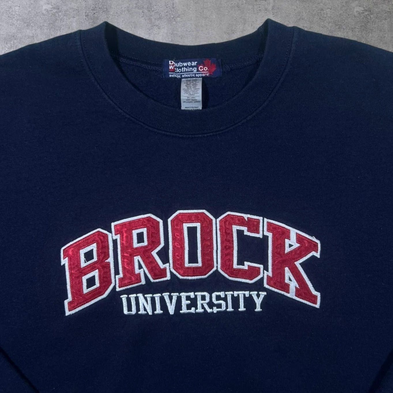 Vintage Dubwear Clothing Co. "Brock University" Embroidered Navy Blue Sweatshirt Large Sweatshirt Men L Navy Embroidered Brock University 90s? Size US L / EU 52-54 / 3 - 3 Thumbnail
