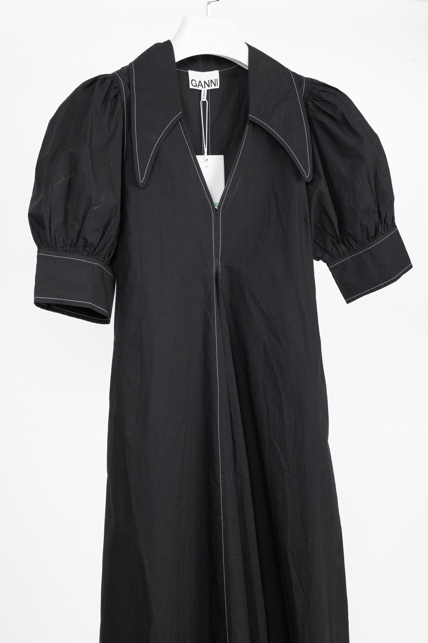 Ganni Ganni Black Cotton Poplin V-Neck Midi Dress Size XS / US 0-2 / IT 36-38 - 3 Thumbnail