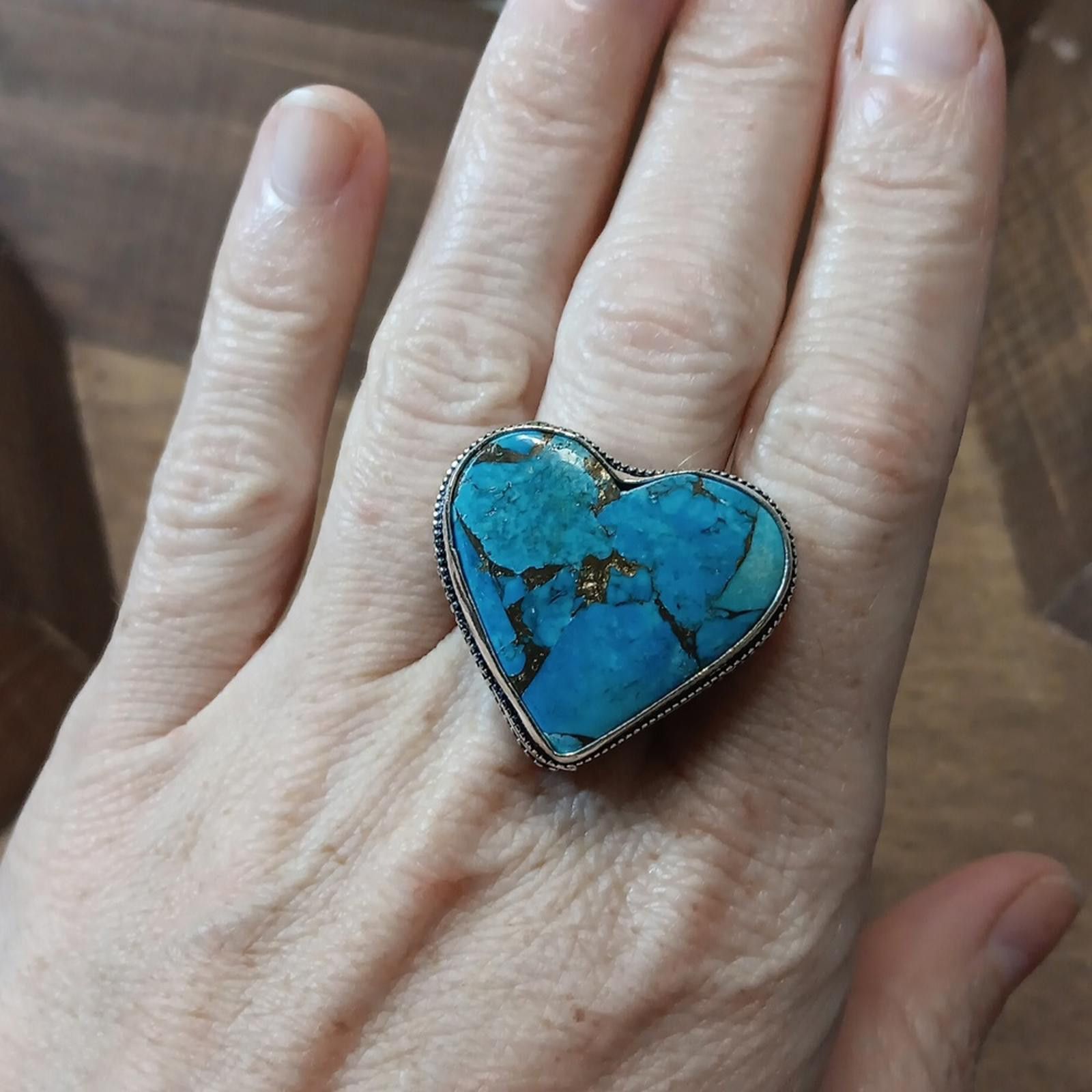 Designer Heart-Shaped Turquoise Ring Size ONE SIZE - 3 Thumbnail