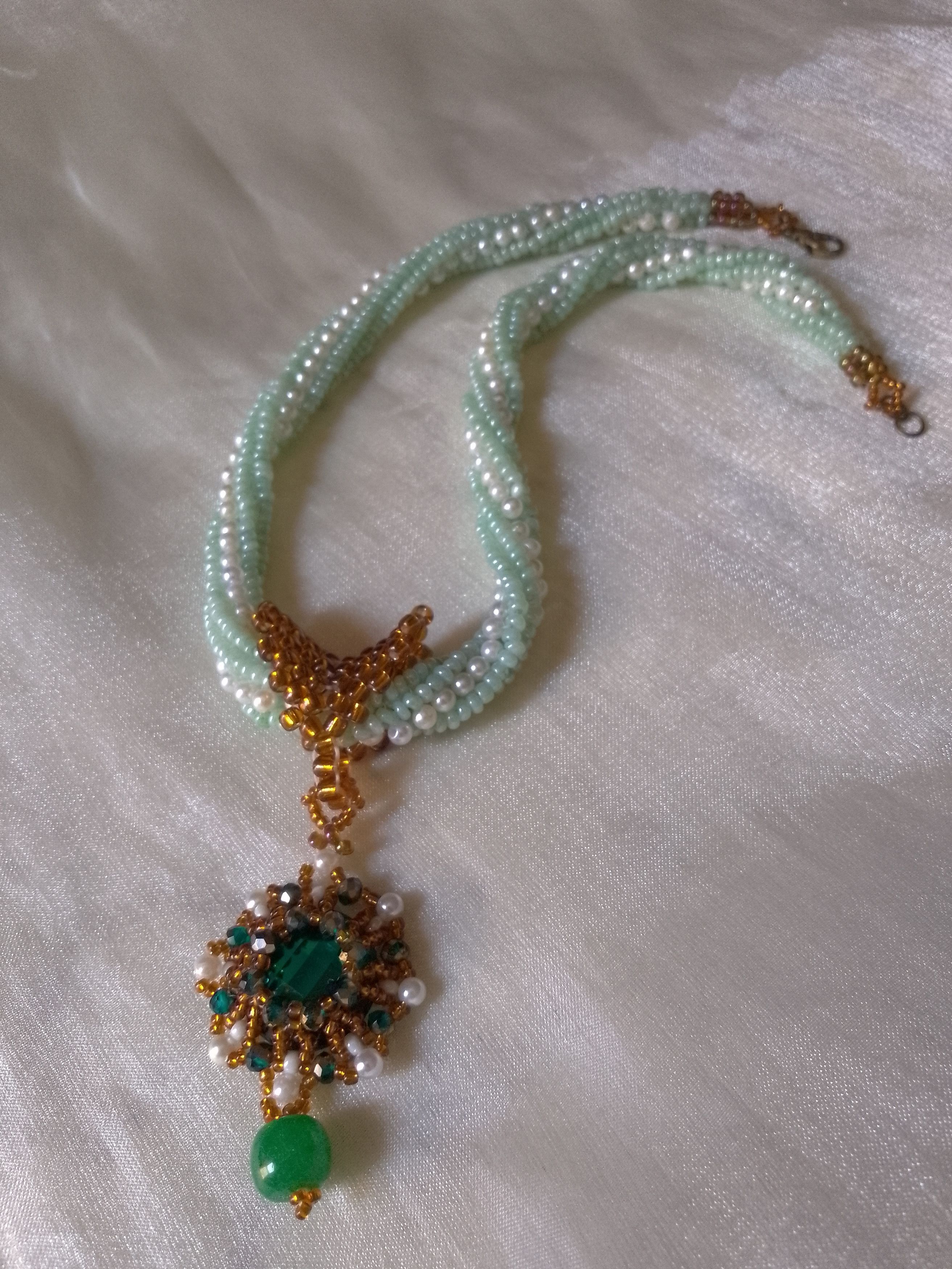 Handmade Vintage necklace Pendant zircon and adventurine gemstone Size ONE SIZE - 11 Thumbnail