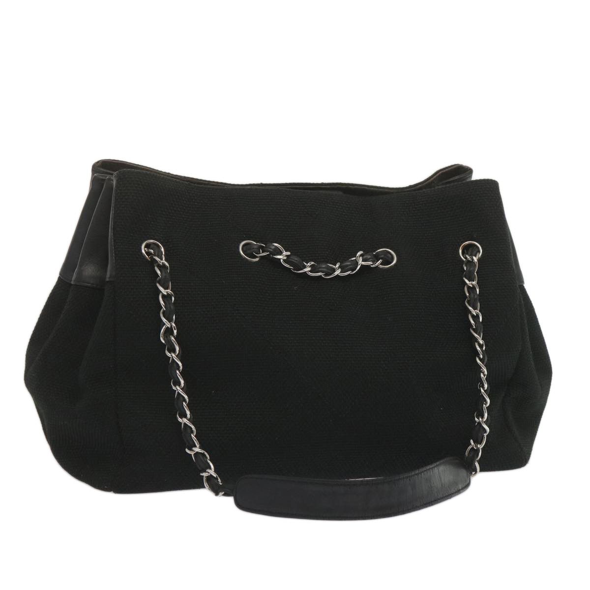 image of Chanel Chain Shoulder Bag Canvas Black Cc Auth Bs12558, Women's