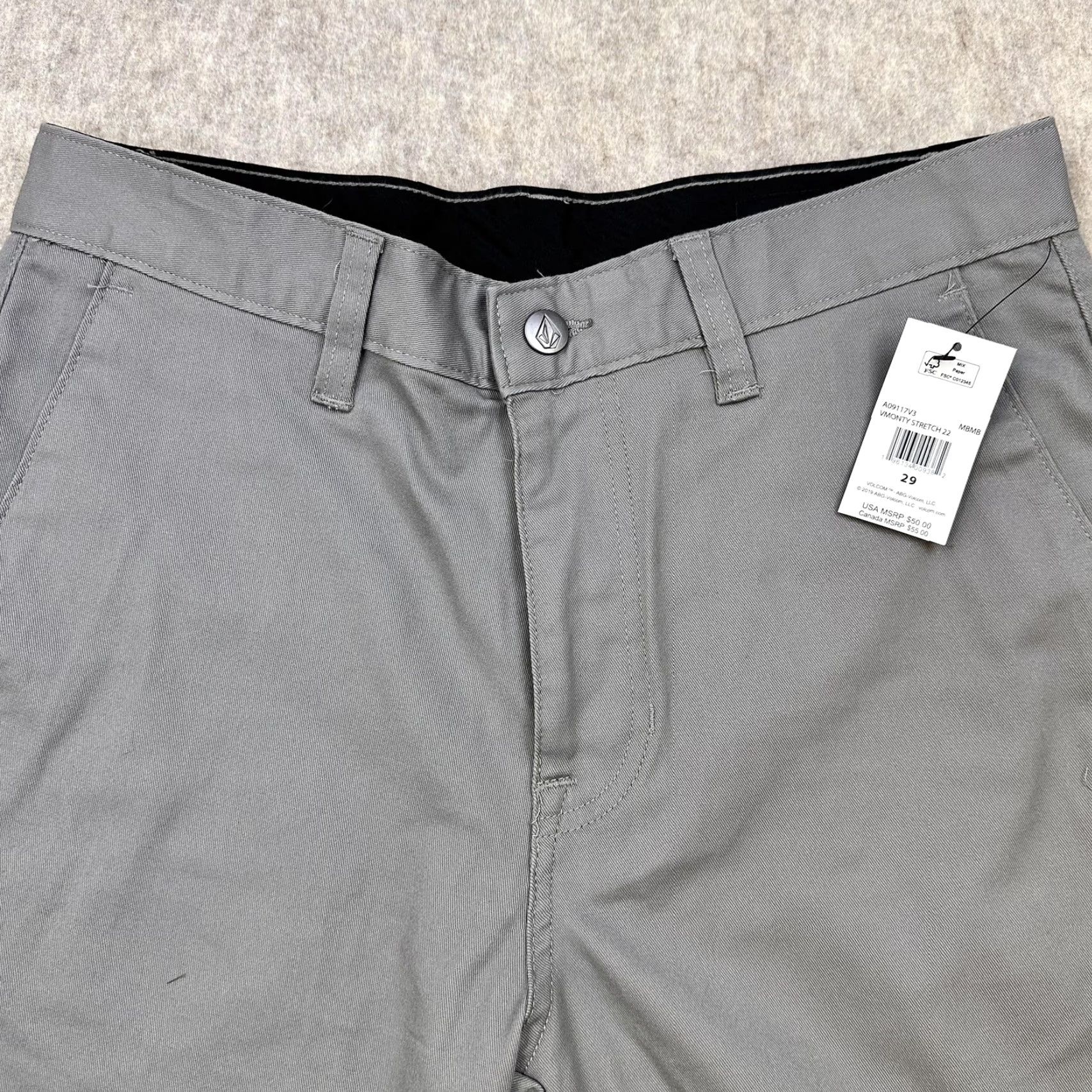 Volcom Volcom Shorts Mens 29 Gray Chino Casual Stretch Flat Front NWT A09117V3 Size US 29 - 3 Thumbnail