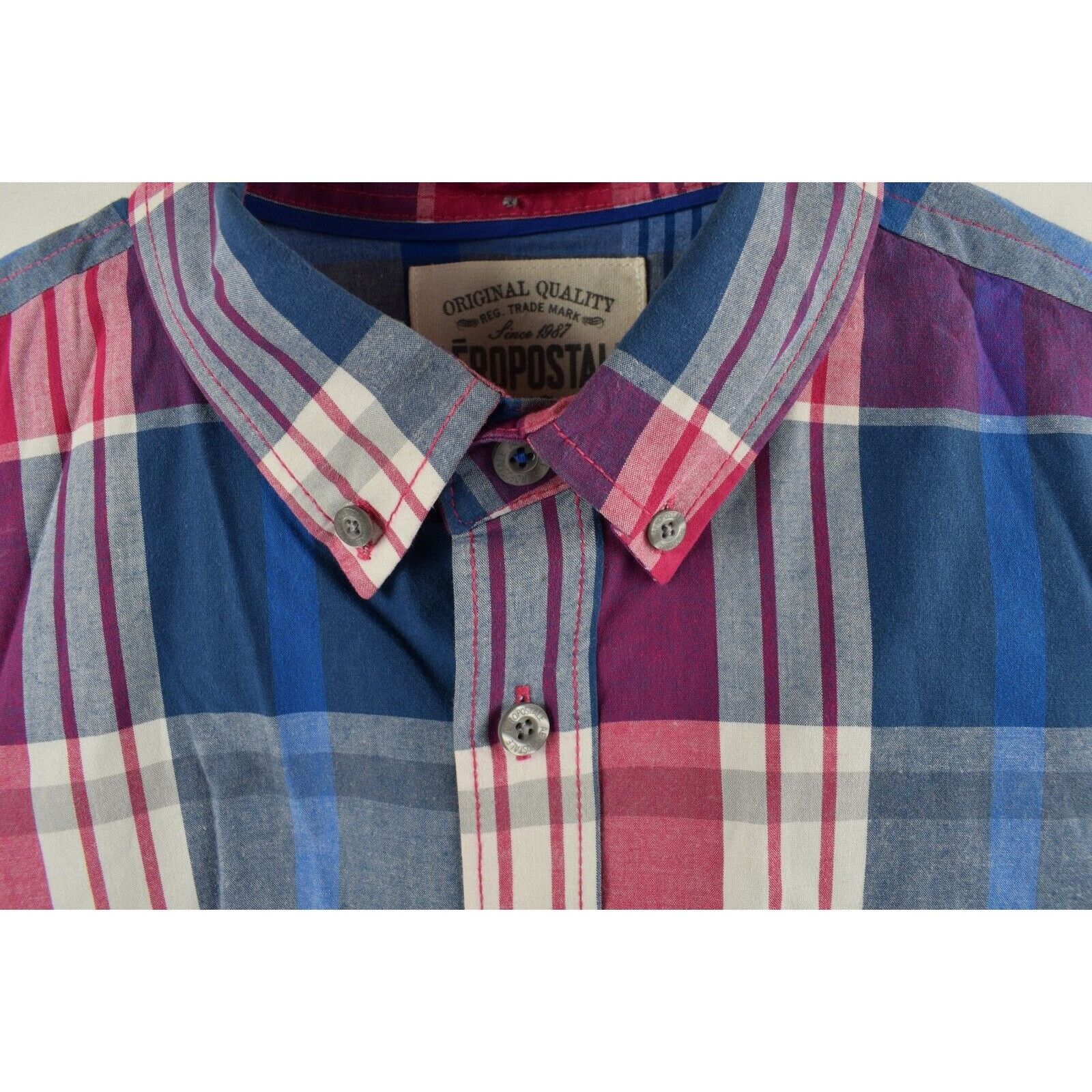 Aeropostale Aeropostle Mens Large Button Down Blue Plaid Cotton Long Sle Size US L / EU 52-54 / 3 - 4 Thumbnail