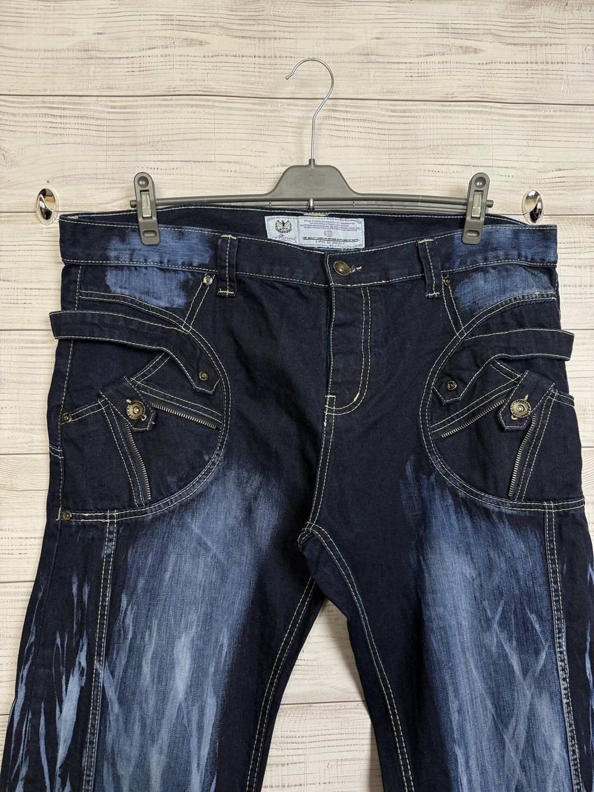 Other Archive Y2K Distressed Heavy Stitch Flare Jeans Dark Wash Size US 38 / EU 54 - 3 Thumbnail