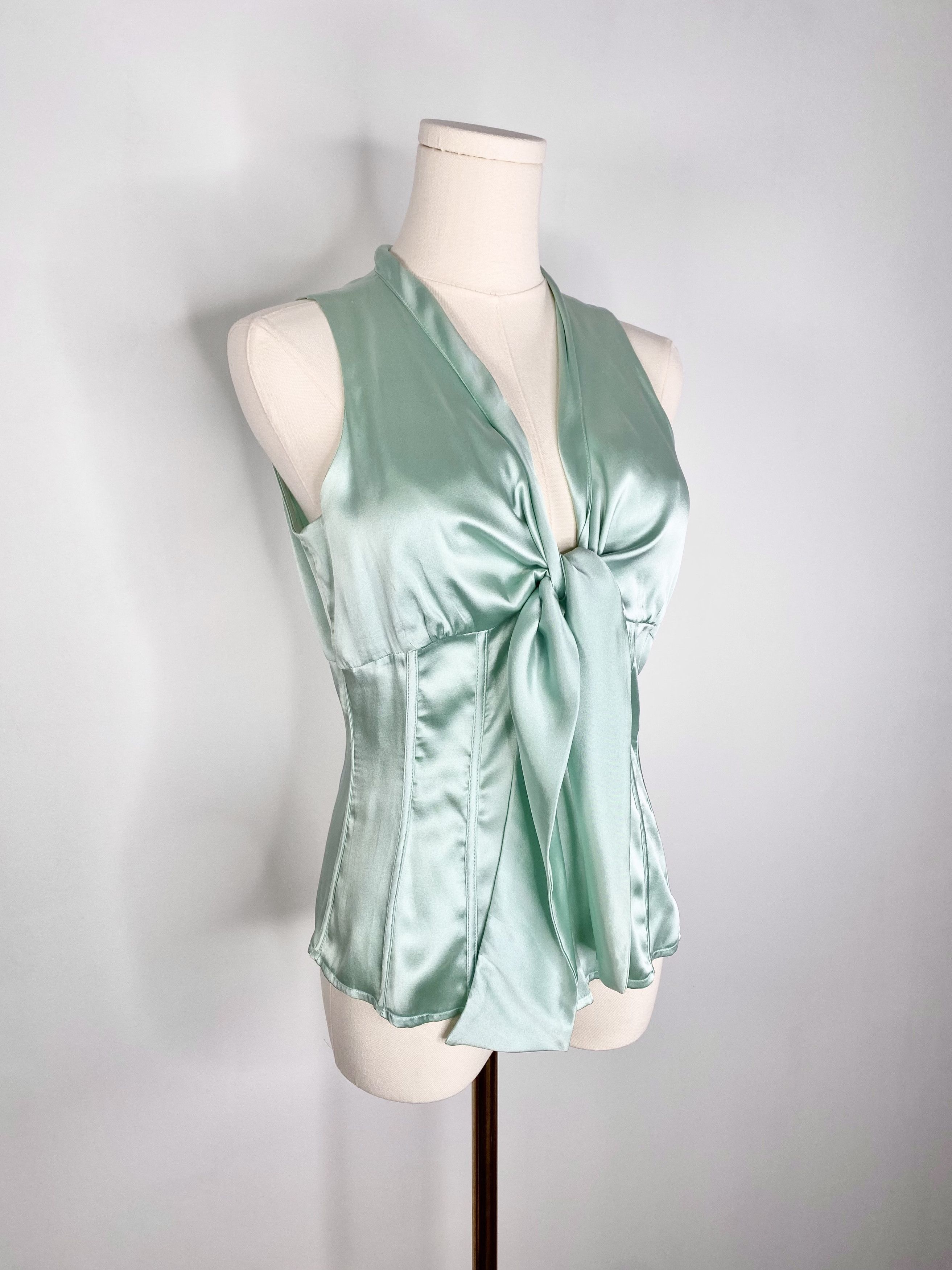 Adolfo Dominguez Adolfo Dominguez - Silk turquoise ribbon blouse Size XS / US 0-2 / IT 36-38 - 1 Thumbnail