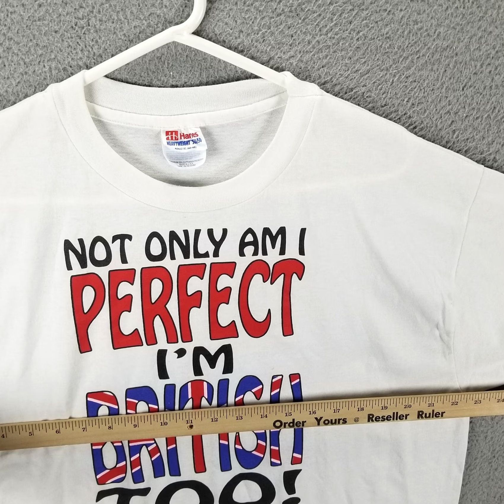 Hanes VINTAGE I'm Perfect British T-Shirt Adult XL White Nike? Size US XL / EU 56 / 4 - 6 Thumbnail