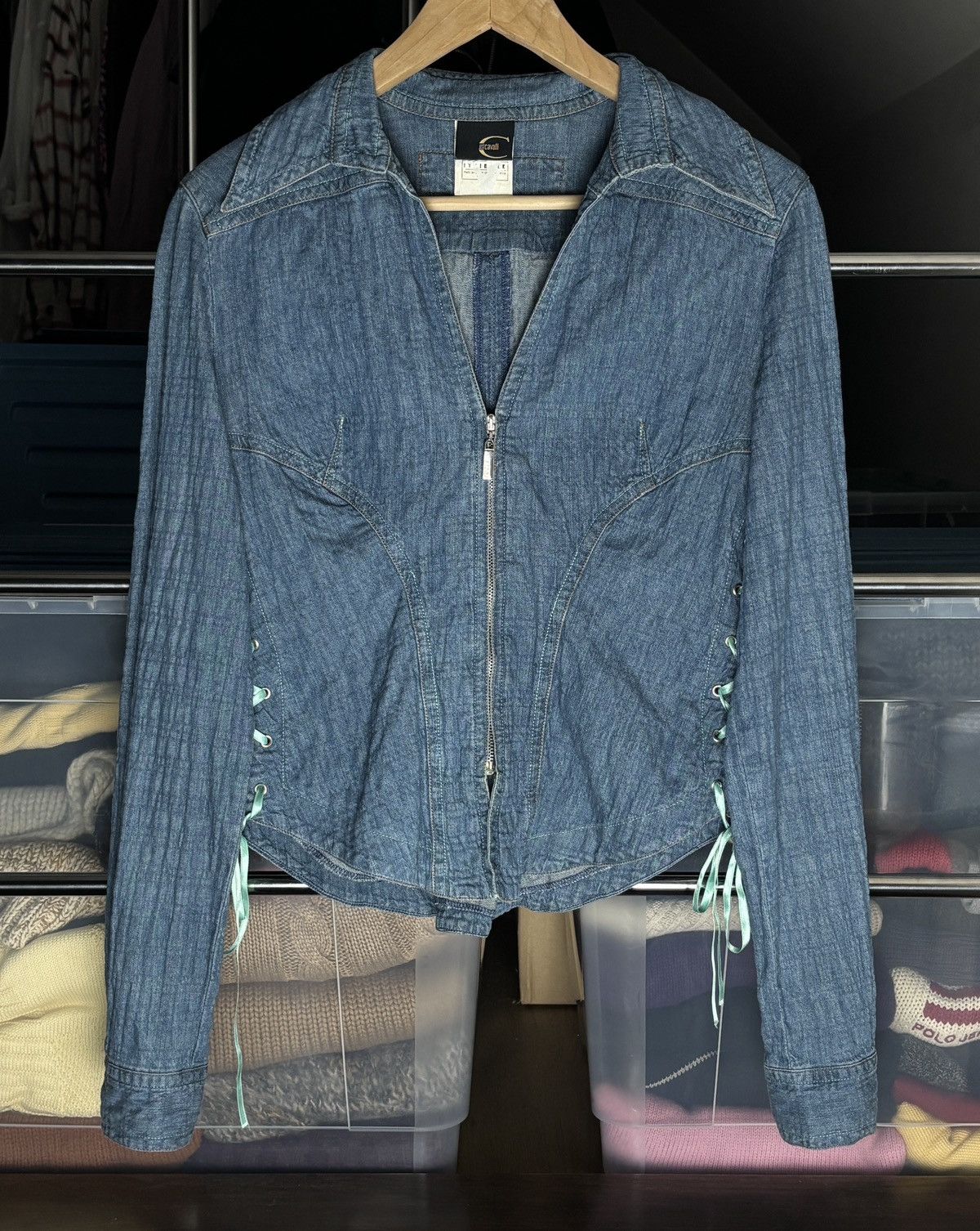Just Cavalli archive Y2K corset style denim vintage jacket