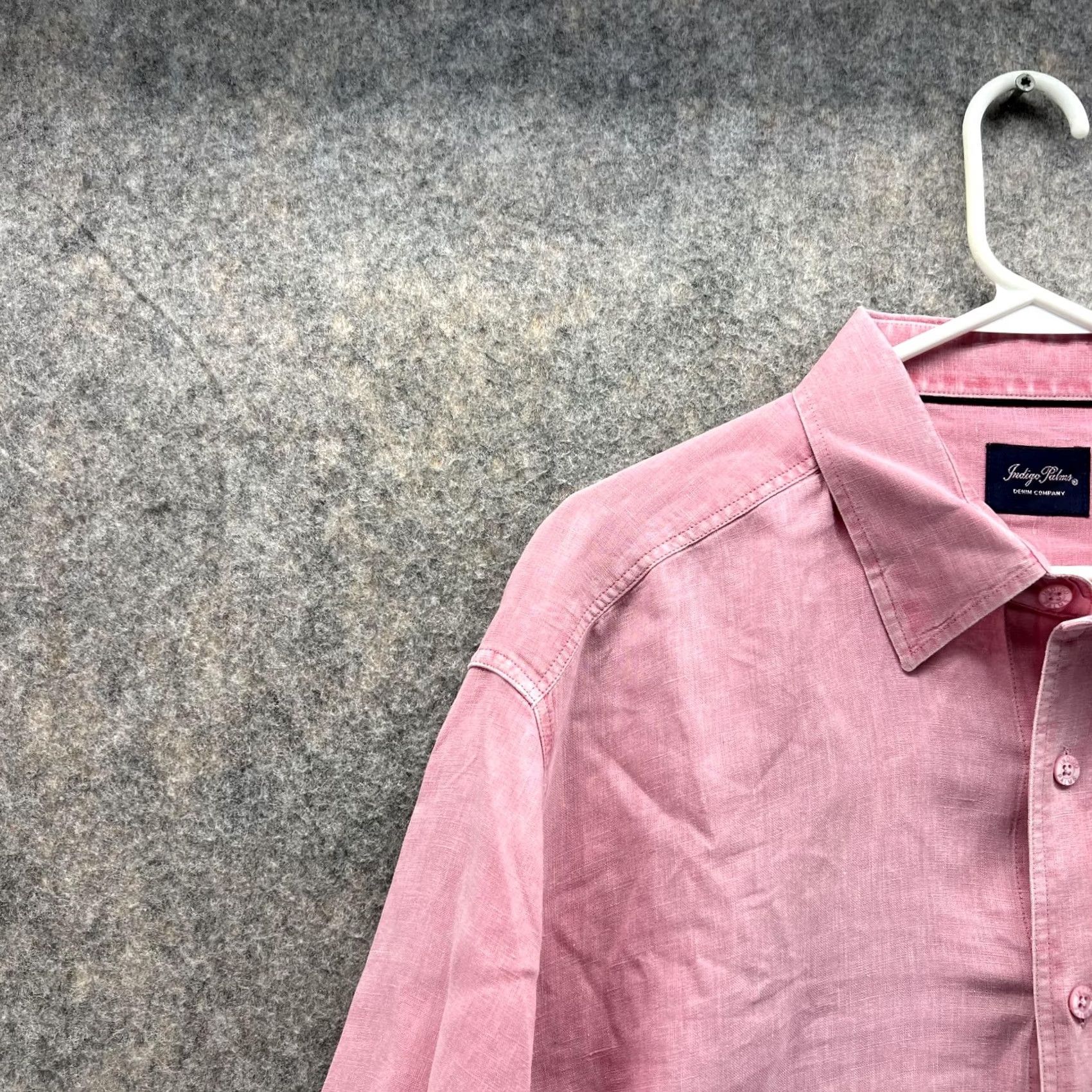 Pinko Indigo Palms Shirt Men XL Adult Pink Linen Button-Down Casual Preppy Striped? No Solid Pink Size US XL / EU 56 / 4 - 3 Thumbnail