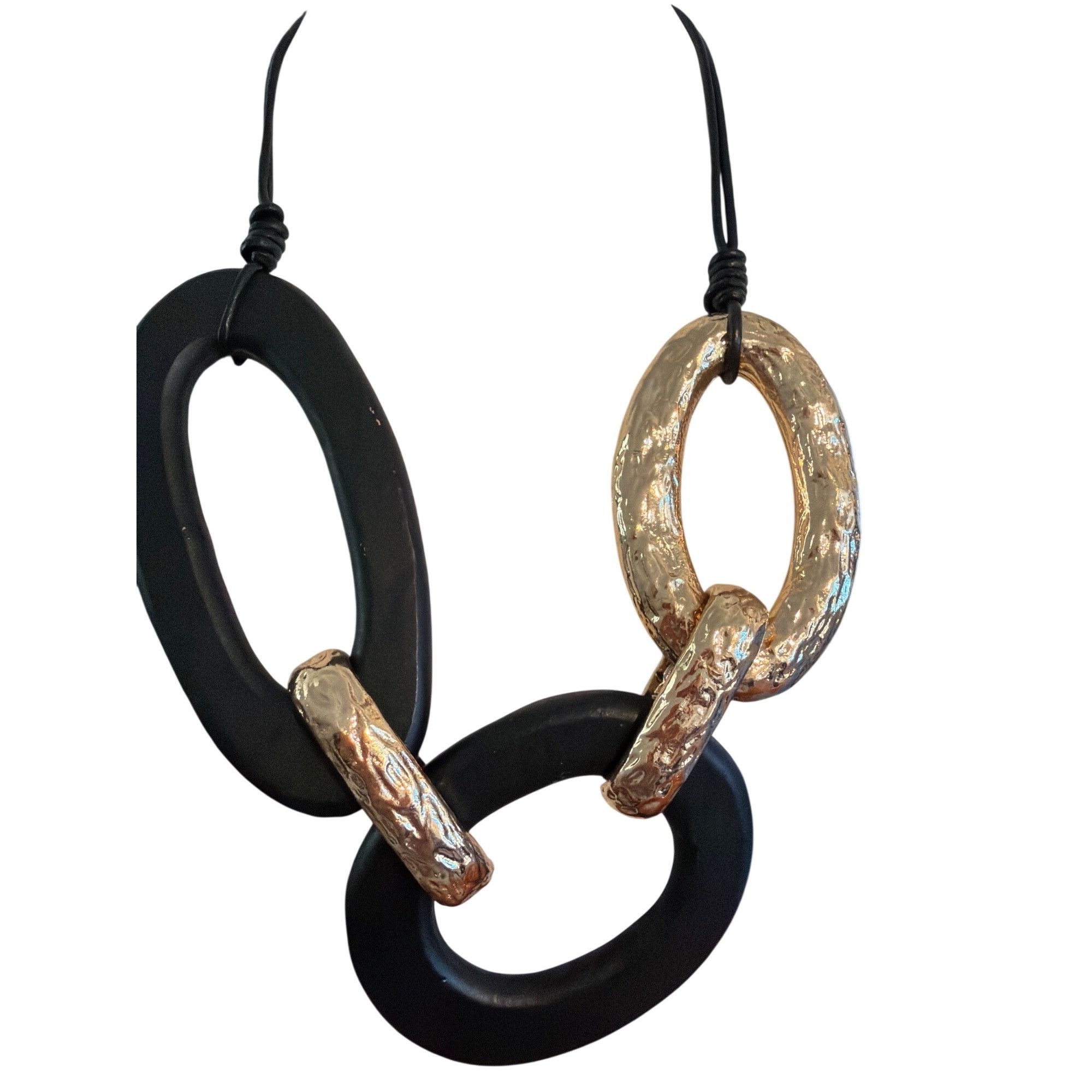 Other Black Gold Oval Link Statement Necklace Cord Chunky Textured Size ONE SIZE - 1 Thumbnail