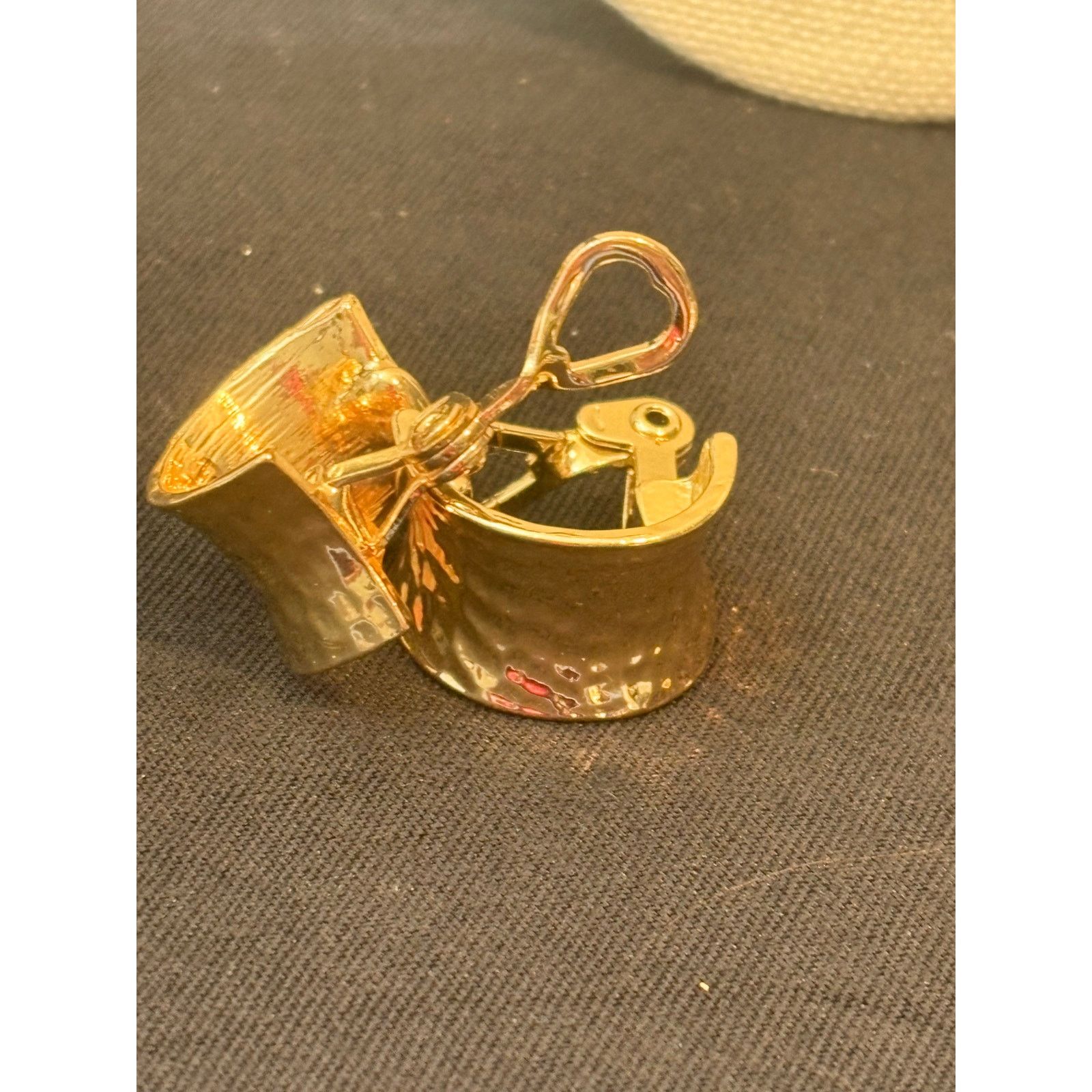 Vintage Monet White Enamel Hoop Earrings Signed in Gold, Women's
