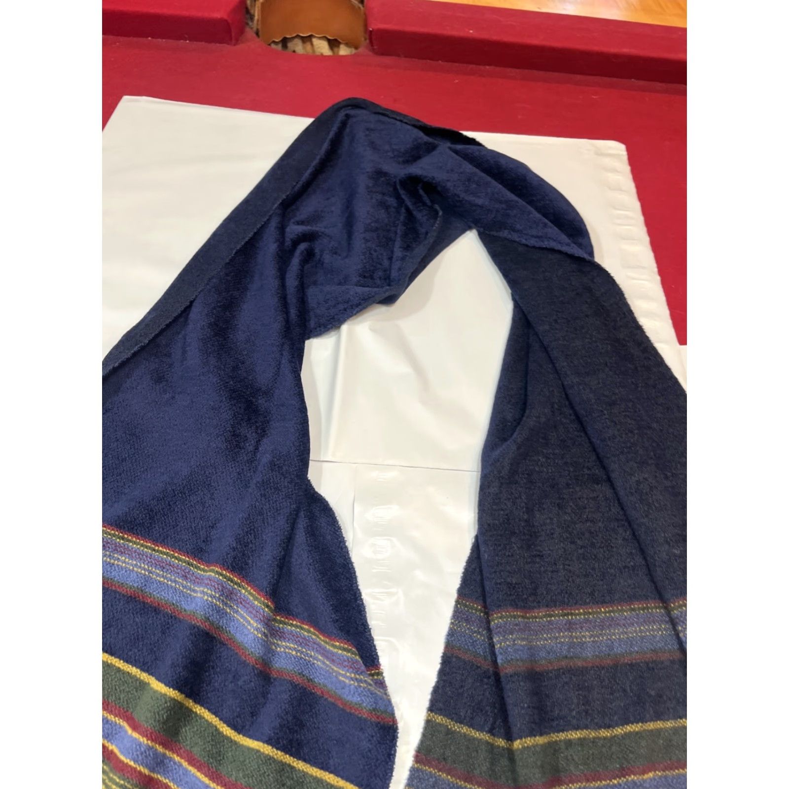 Vintage VINTAGE Corrieri Ido Striped Wool Fringe Scarf BLUE green Burgundy Long wrap Italy Made Size ONE SIZE - 5 Thumbnail
