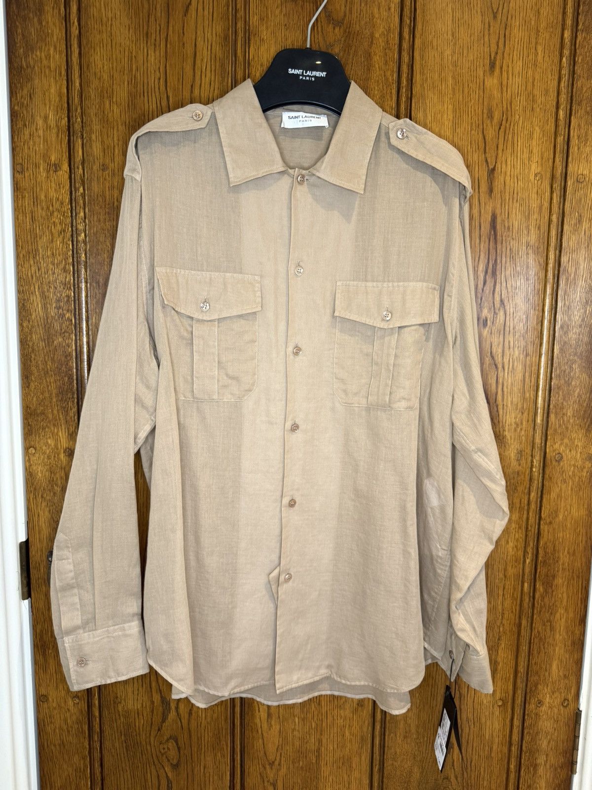 Saint Laurent Paris $1.1k SS23 Saint Laurent camo khaki army style sheer shirt L Size US L / EU 52-54 / 3 - 2 Thumbnail