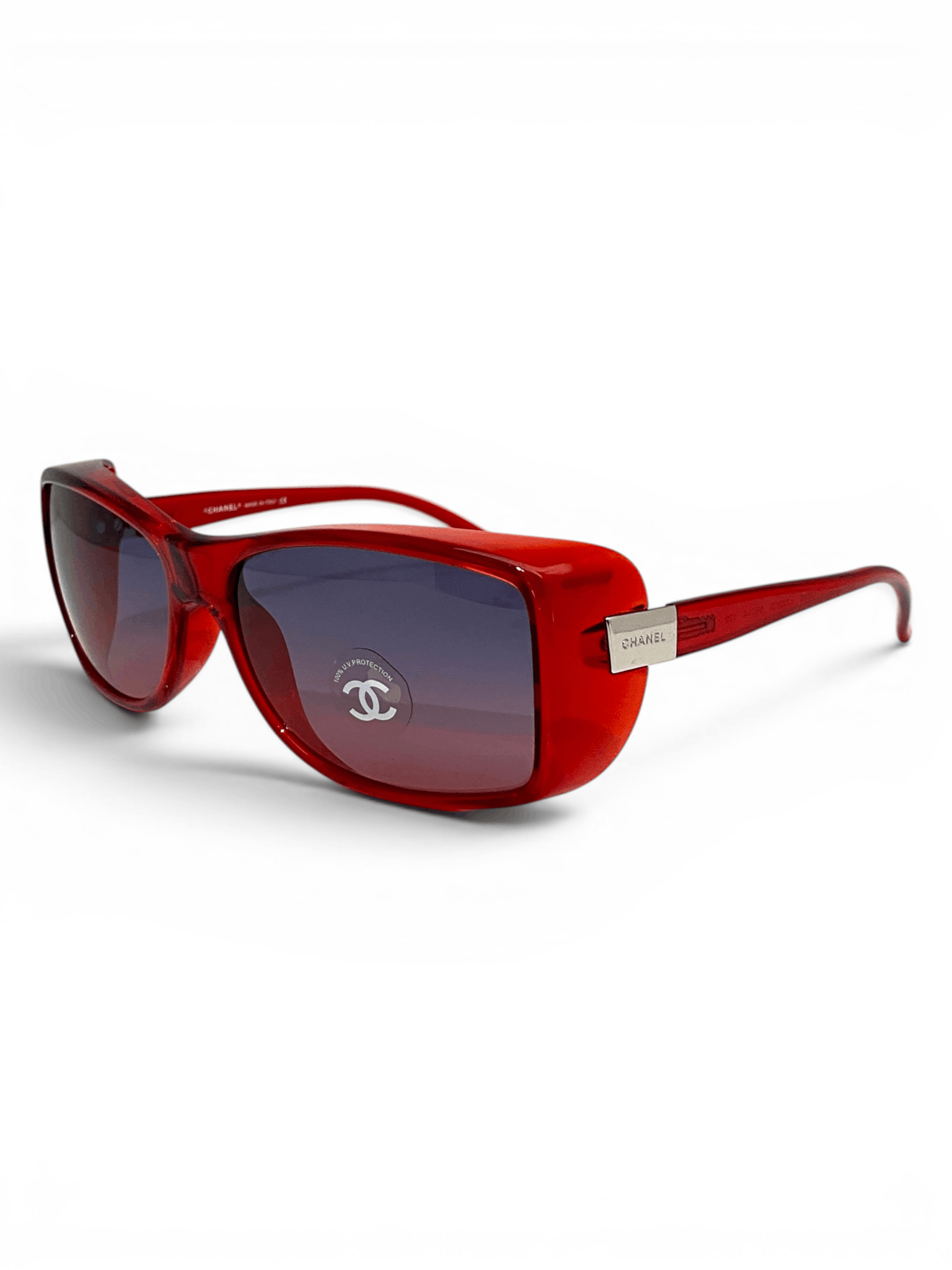 Chanel Chanel CC Logo Shield Oversized Vintage Red Sunglasses Y2K Size ONE SIZE - 4 Thumbnail