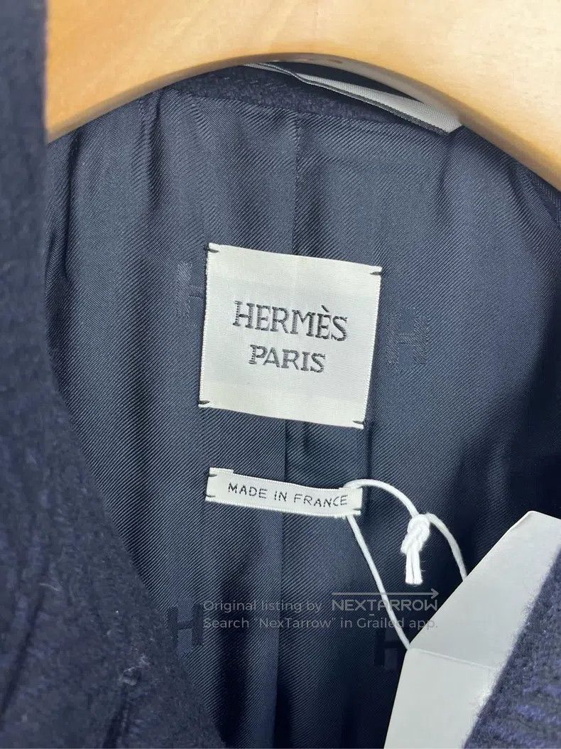 Hermes Hermes Navy Blue Lapel Long Sleeve Wool Coat Size XXS / US 00 / IT 34 - 3 Thumbnail