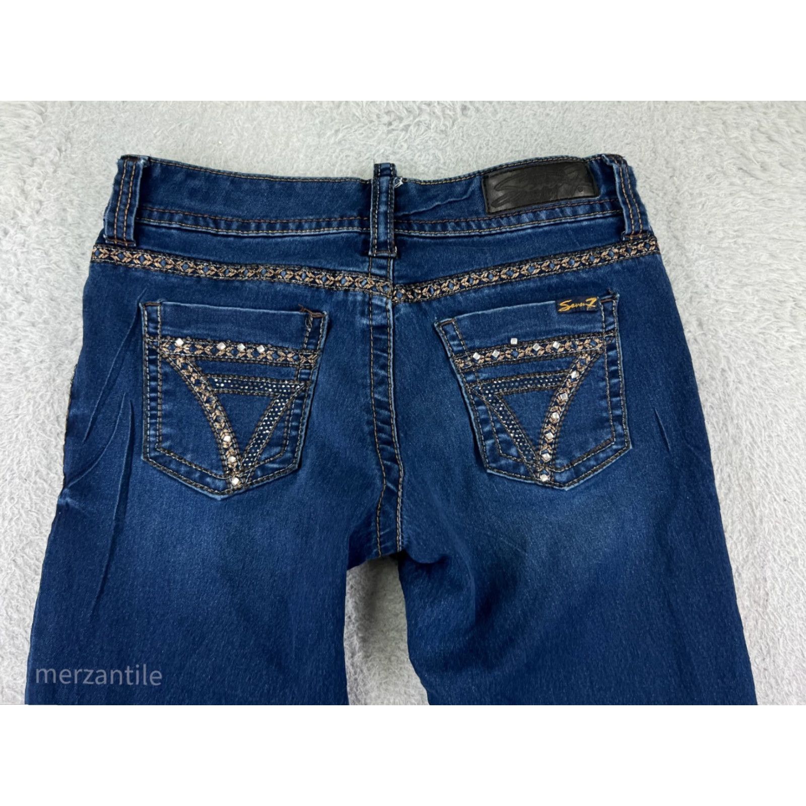 Vintage Seven7 Jeans Womens Jeans 29 Blue Denim Skinny Tapered Cotton Blend Embellished Size 29" - 3 Thumbnail
