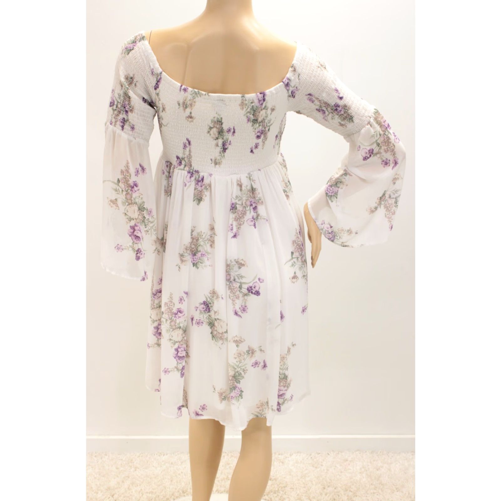 Torrid Torrid Dress Women’s 1X Midi White Chiffon Smocked Floral Bell Sleeves Lined Size XL / US 12-14 / IT 48-50 - 3 Thumbnail