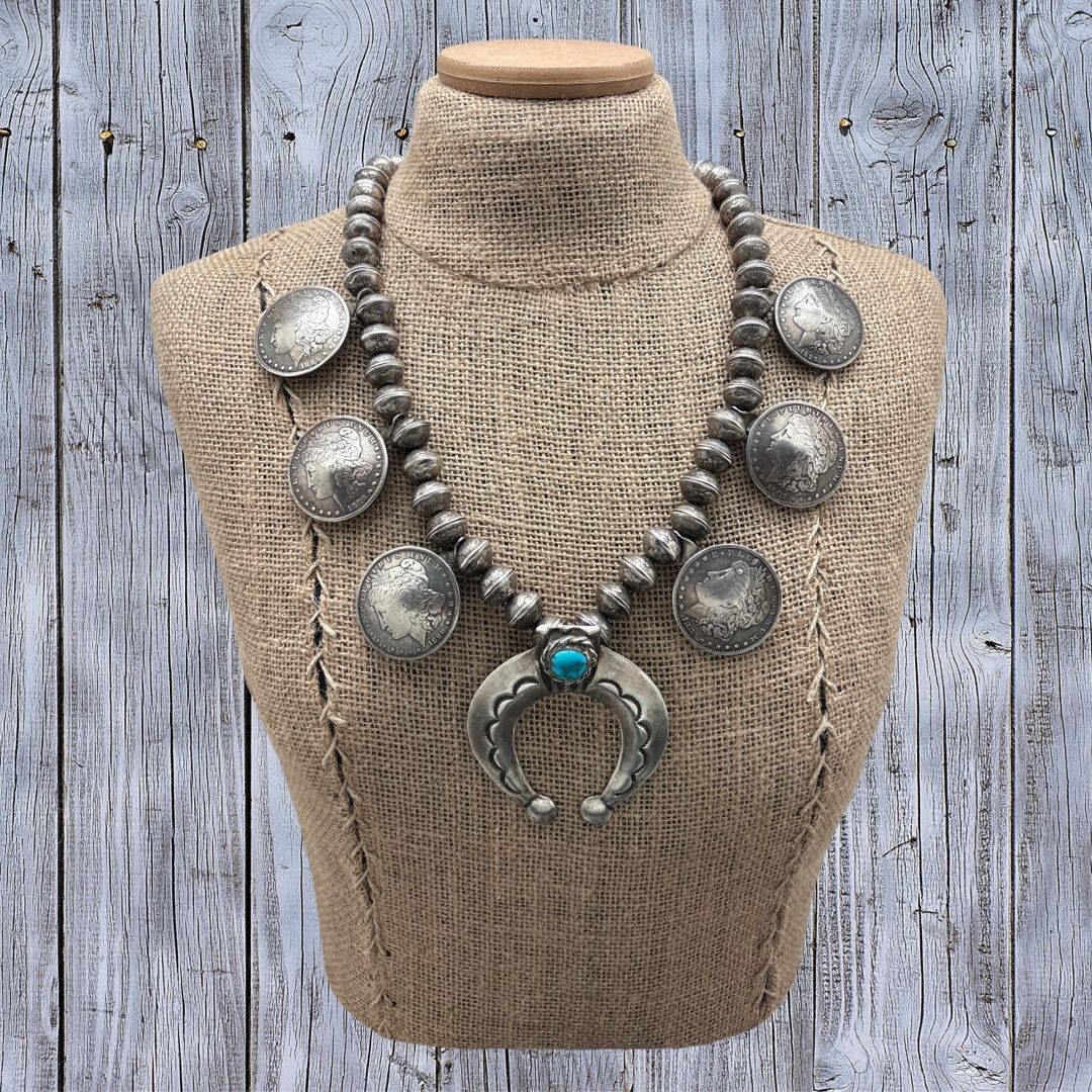 Native 1970s Native American NAVAJO Naja Necklace Morgan Dollars Size ONE SIZE - 8 Thumbnail