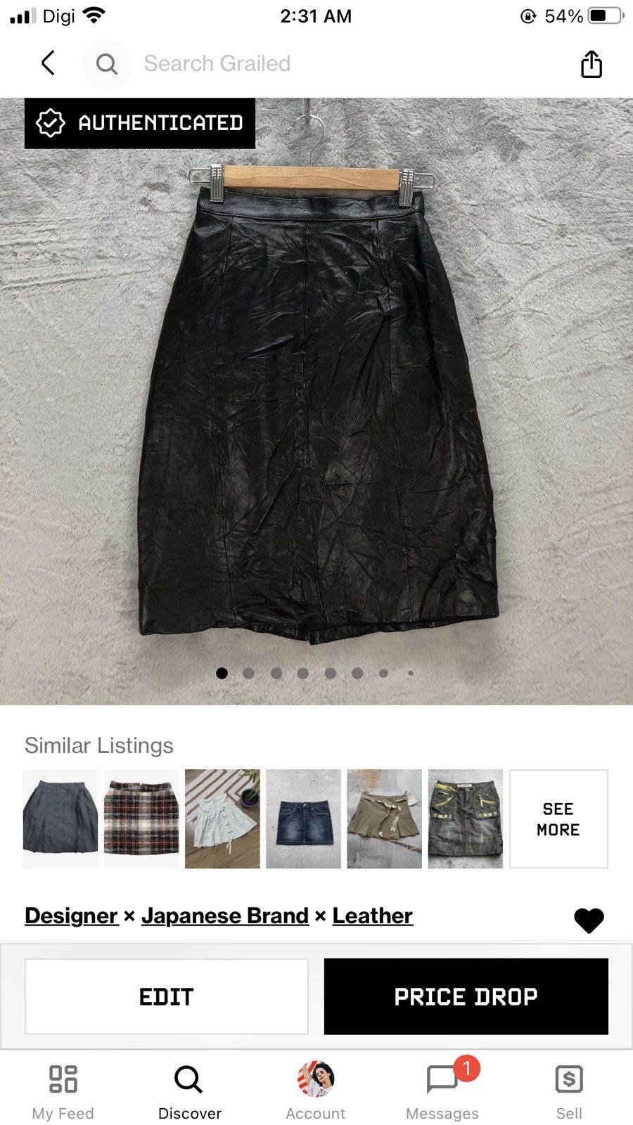 Japanese Brand CELENA GORGEOUS MODE SHEEP LEATHER SKIRT #6704-80 Size 23" - 10 Thumbnail